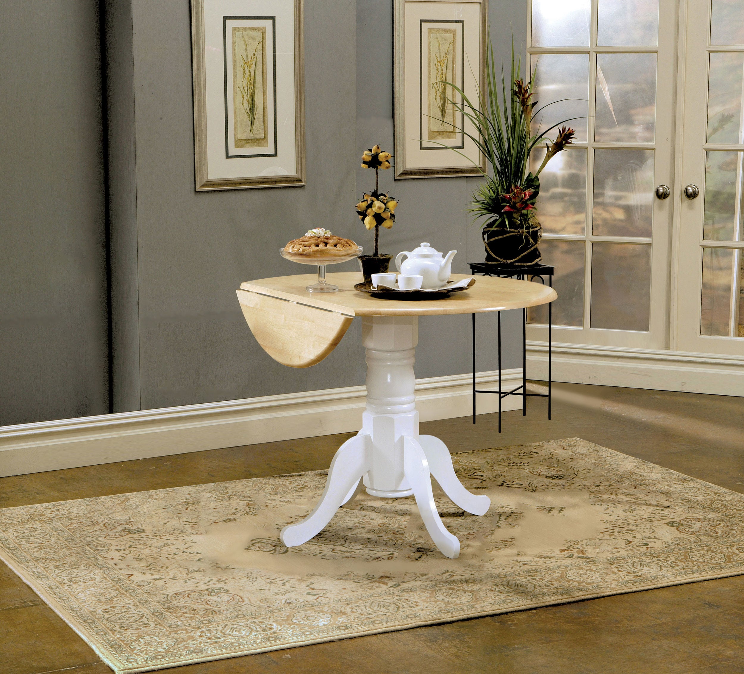 Allison Round 40-inch Drop Leaf Extension Dining Table White — view 2