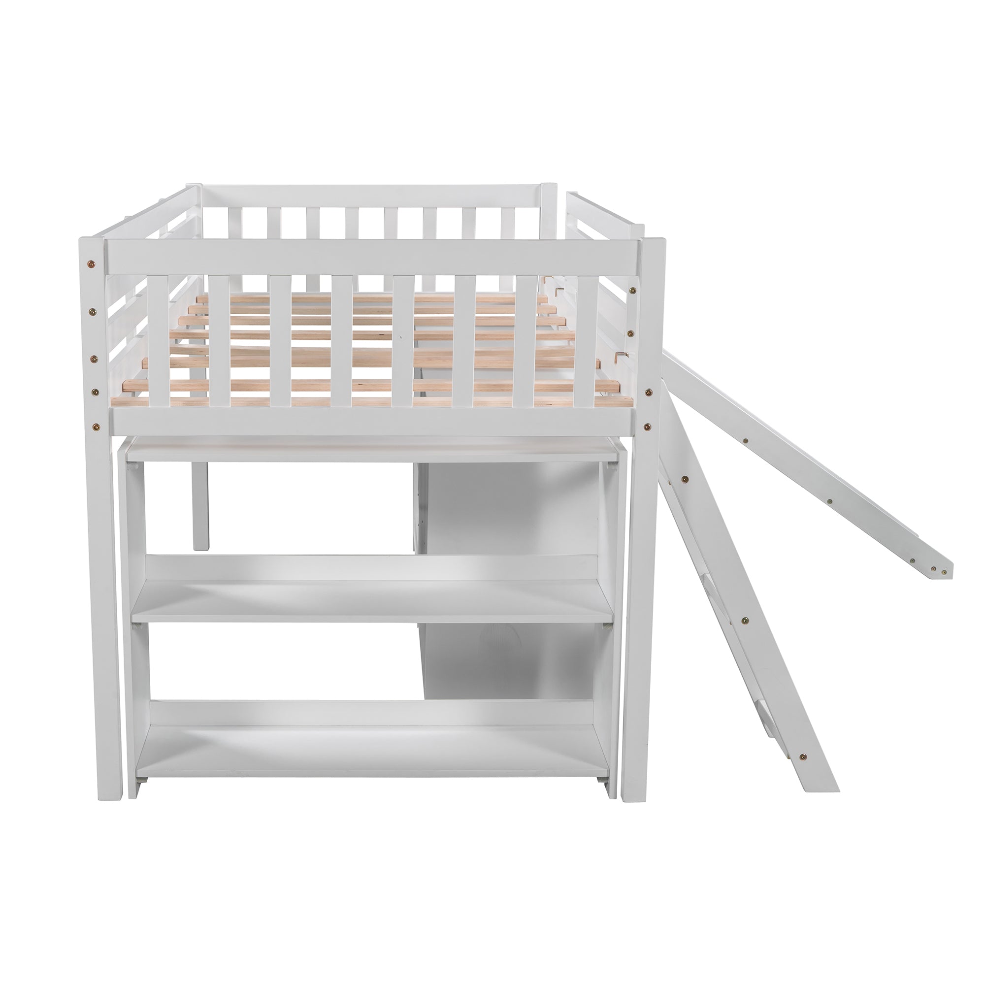 Low Loft Bed with Attached Bookcases and Separate 3-tier Drawers,Convertible Ladder and Slide,Twin,White - Atlantic Fine Furniture Melbourne FL