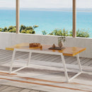 Outdoor Dining Table With Slat Top - Teak / White