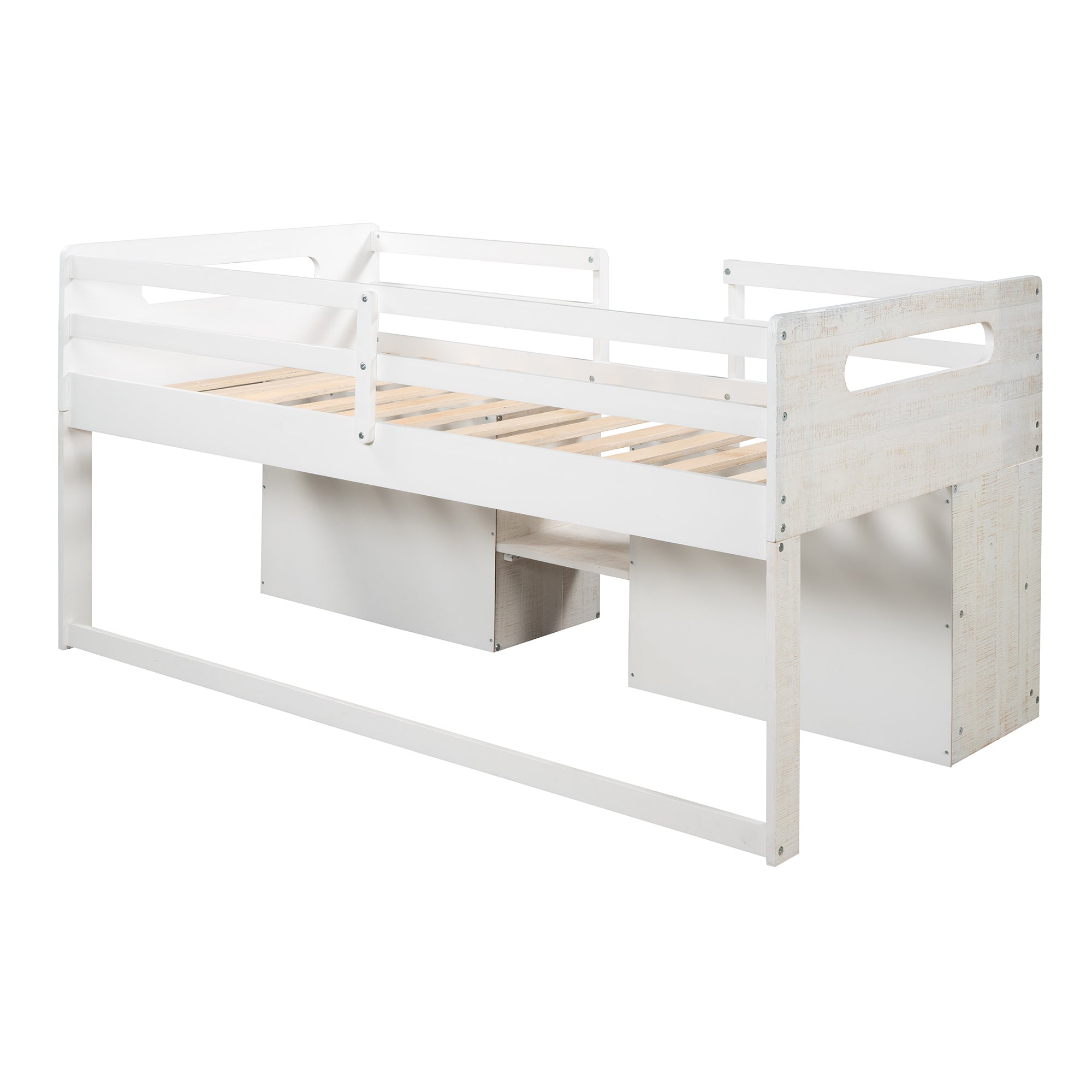 Twin size Loft Bed with Two Shelves and Two drawers (Antique White) - Atlantic Fine Furniture Melbourne FL