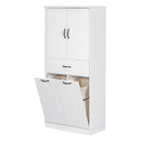 Modern Bathroom Storage Cabinet With Two Laundry Baskets, One Drawer, Adjustable Shelf