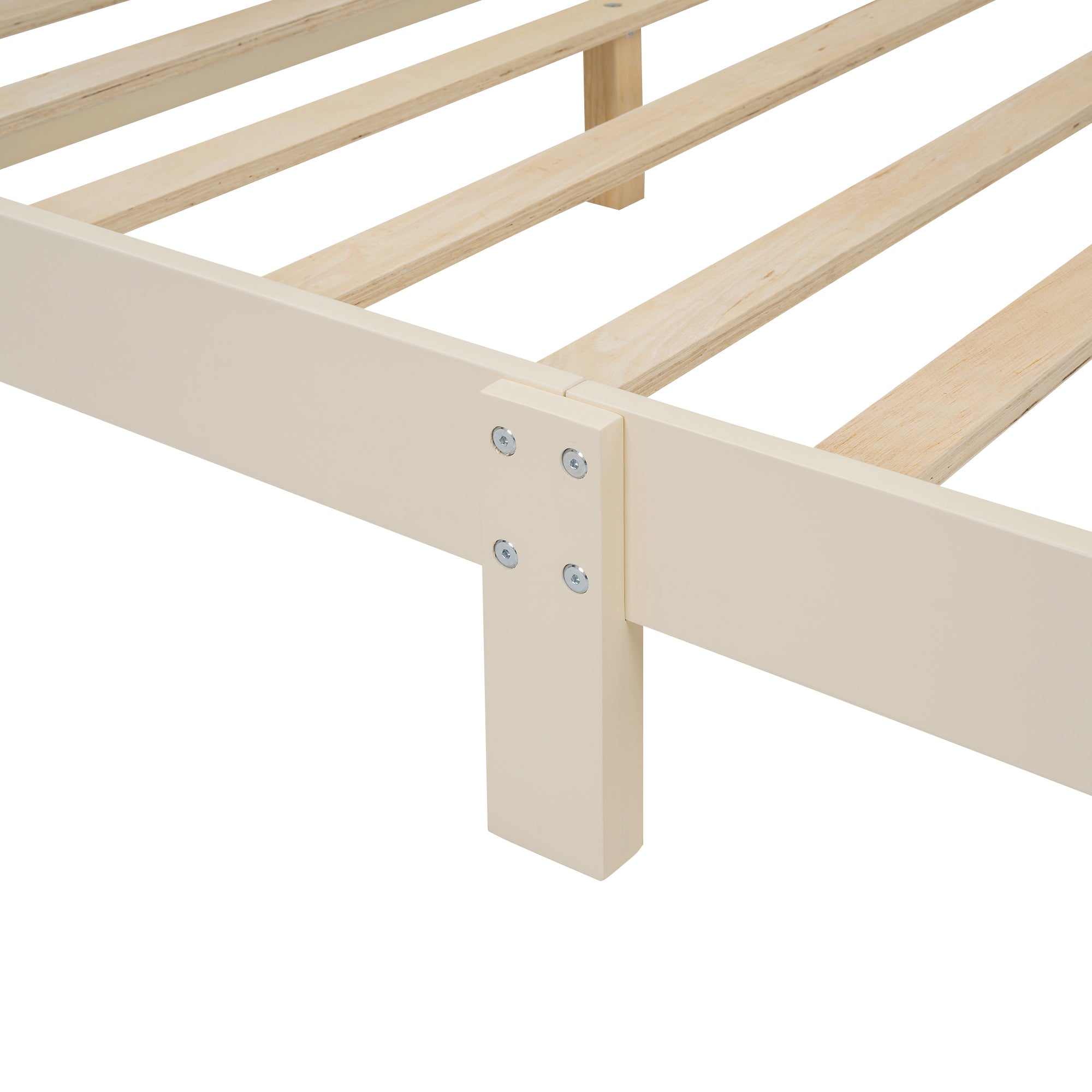 Full Size Wood Platform Bed with House-shaped Headboard and Built-in LED, Walnut+Milk White - Atlantic Fine Furniture Melbourne FL