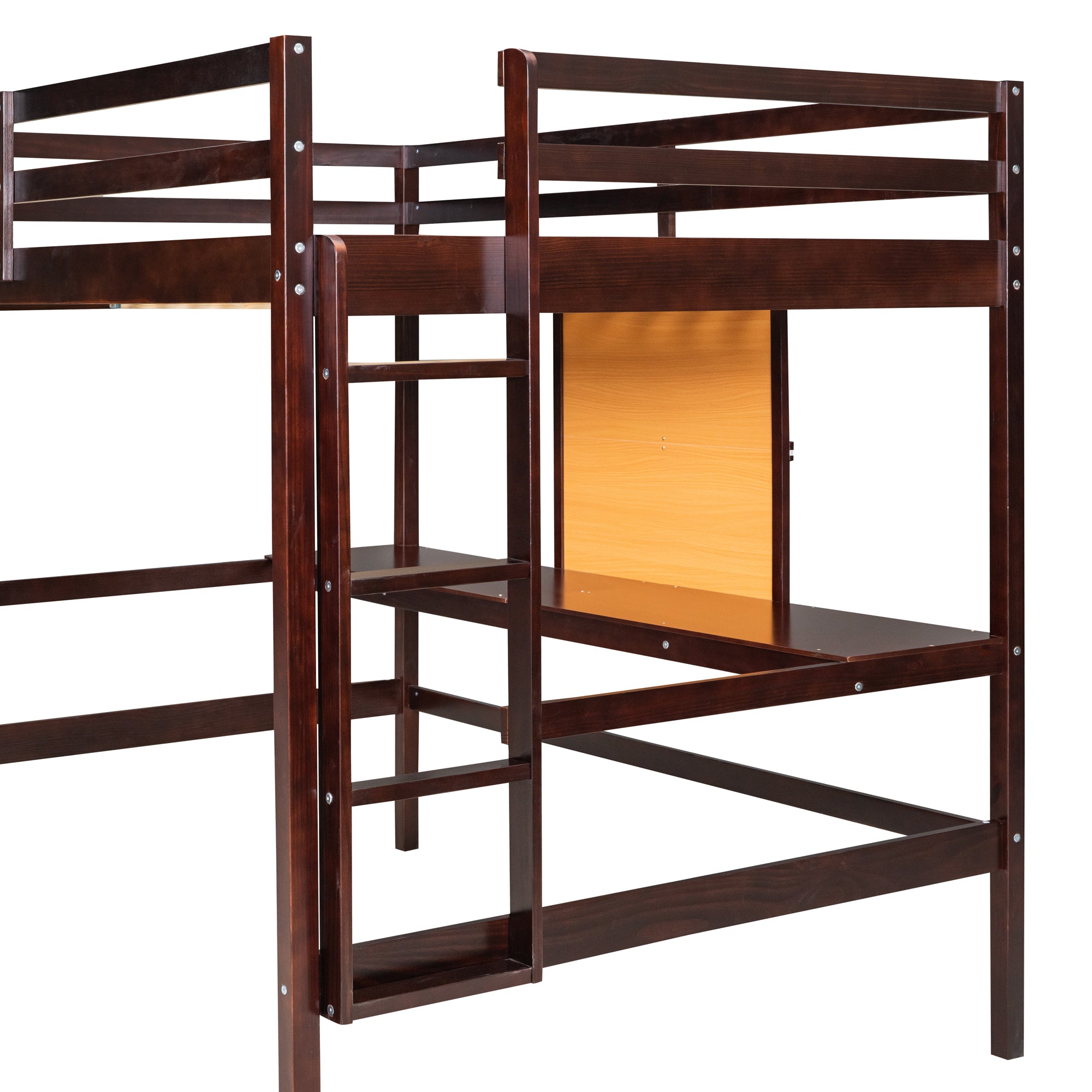 Full size Loft Bed with Desk and Writing Board, Wooden Loft Bed with Desk & 2 Drawers Cabinet- Espresso - Atlantic Fine Furniture Melbourne FL