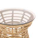 San Pedro - Boho Style Side Table With Tempered Glass Top - Light Brown Rattan