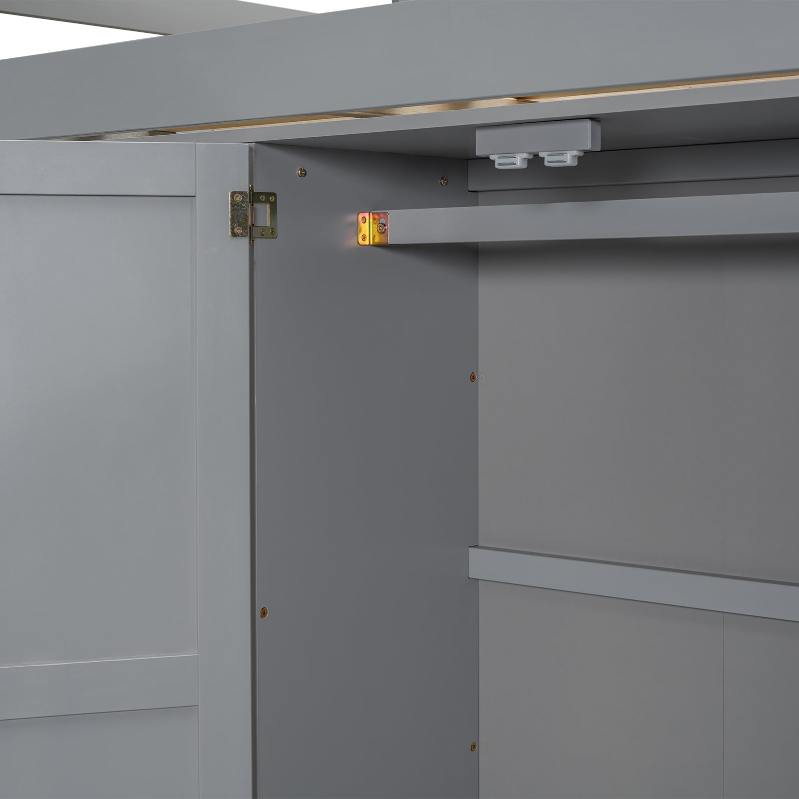 Wood Full Size Loft Bed with Built-in Wardrobe, Desk, Storage Shelves and Drawers, Gray - Atlantic Fine Furniture Melbourne FL