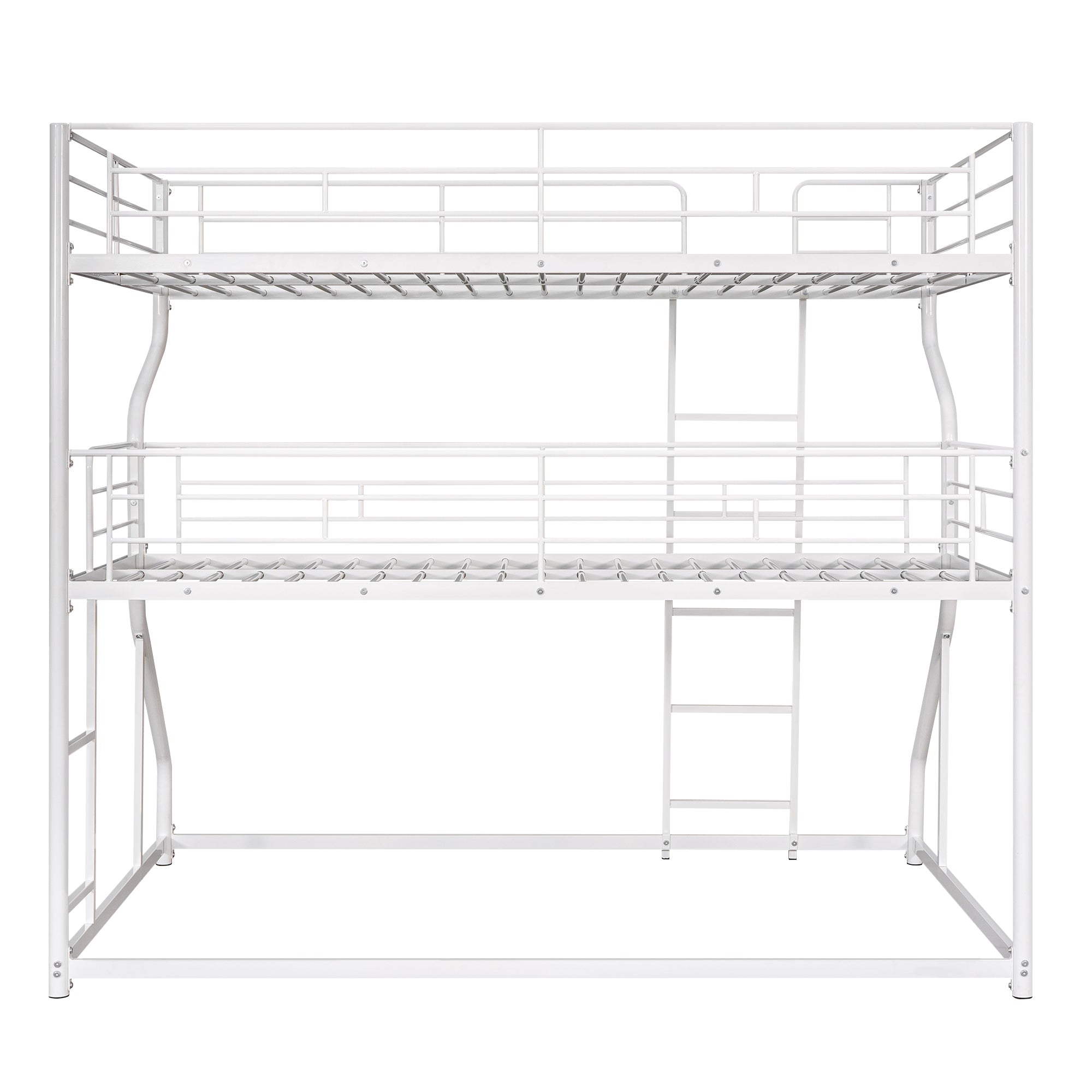 Full XL over Twin XL over Queen Size Triple Bunk Bed with Long and Short Ladder,White