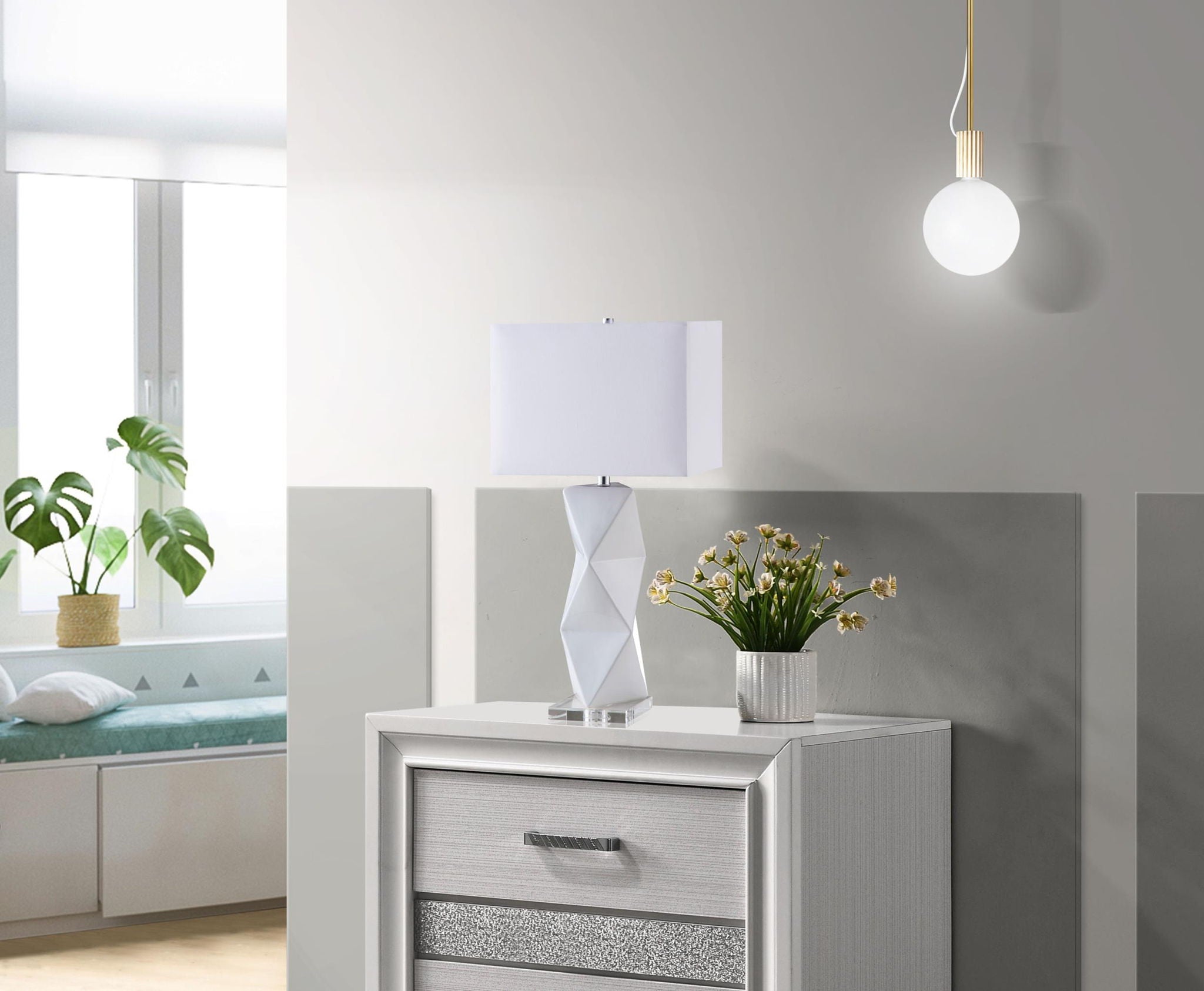 Camie 32-inch Rectangular Shade Geometric Table Lamp White