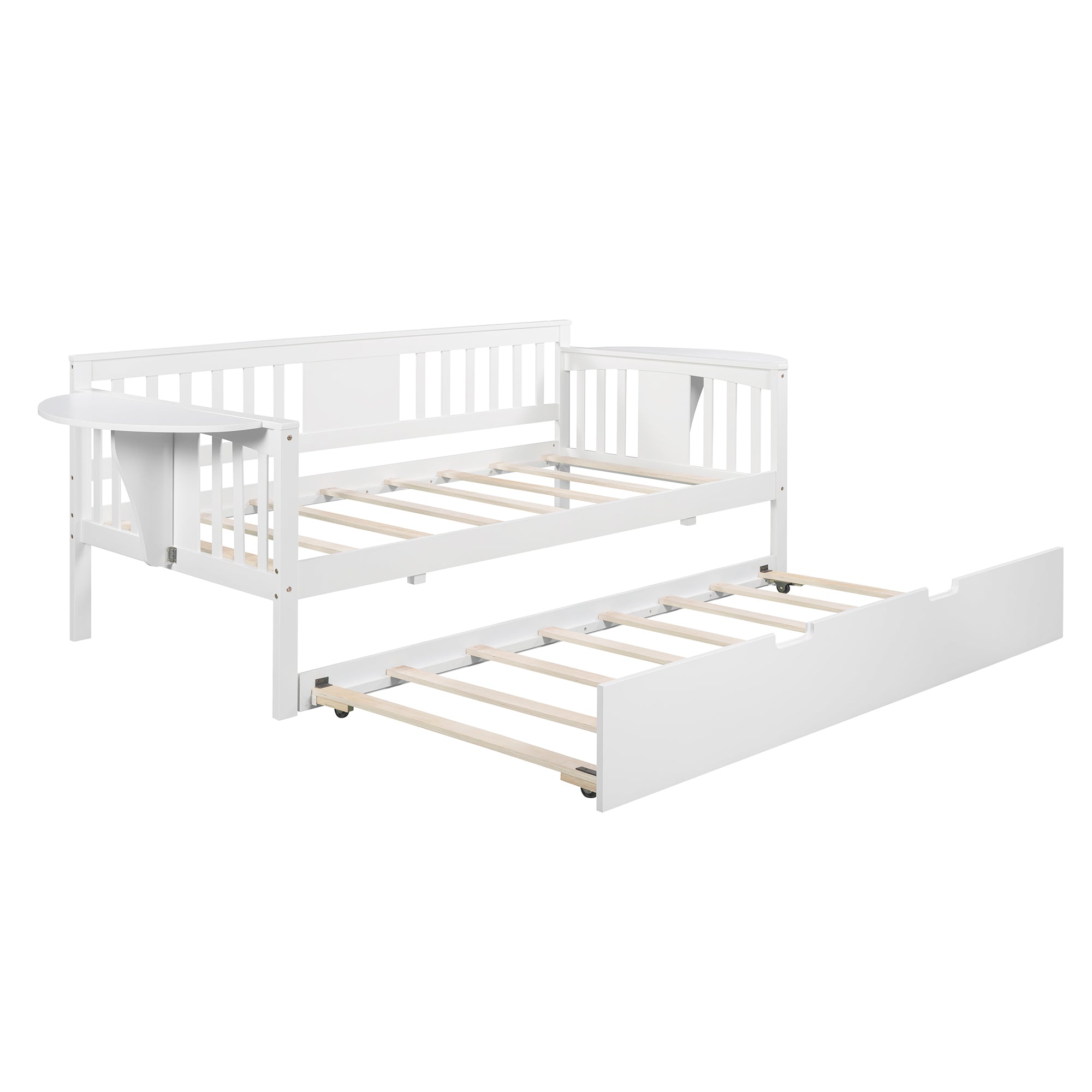 Twin Wooden Daybed with Trundle Bed , Sofa Bed for Bedroom Living Room, White - Atlantic Fine Furniture Melbourne FL