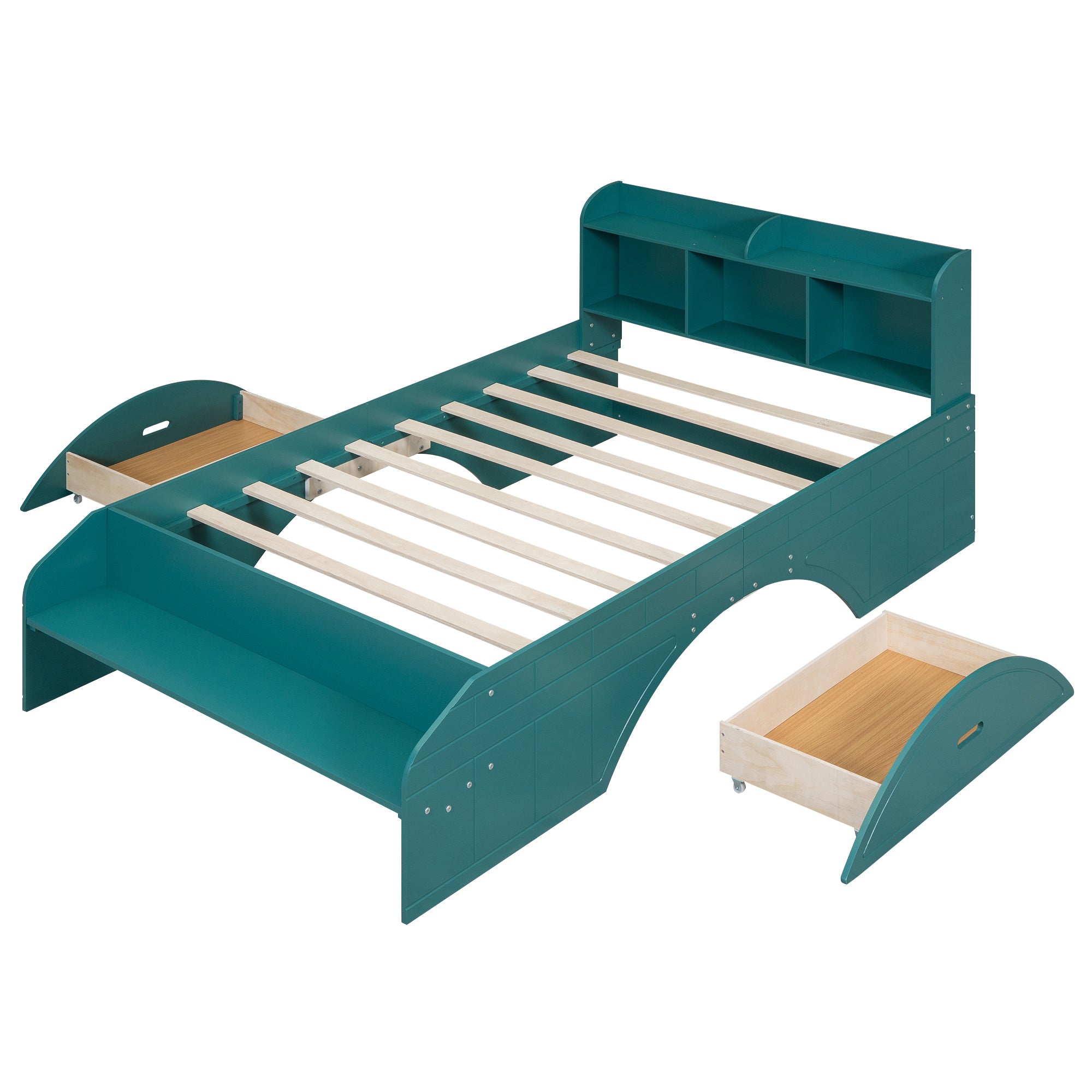 Wood Full Size Platform Bed with 2 Drawers, Storage Headboard and Footboard, Dark Green - Atlantic Fine Furniture Melbourne FL