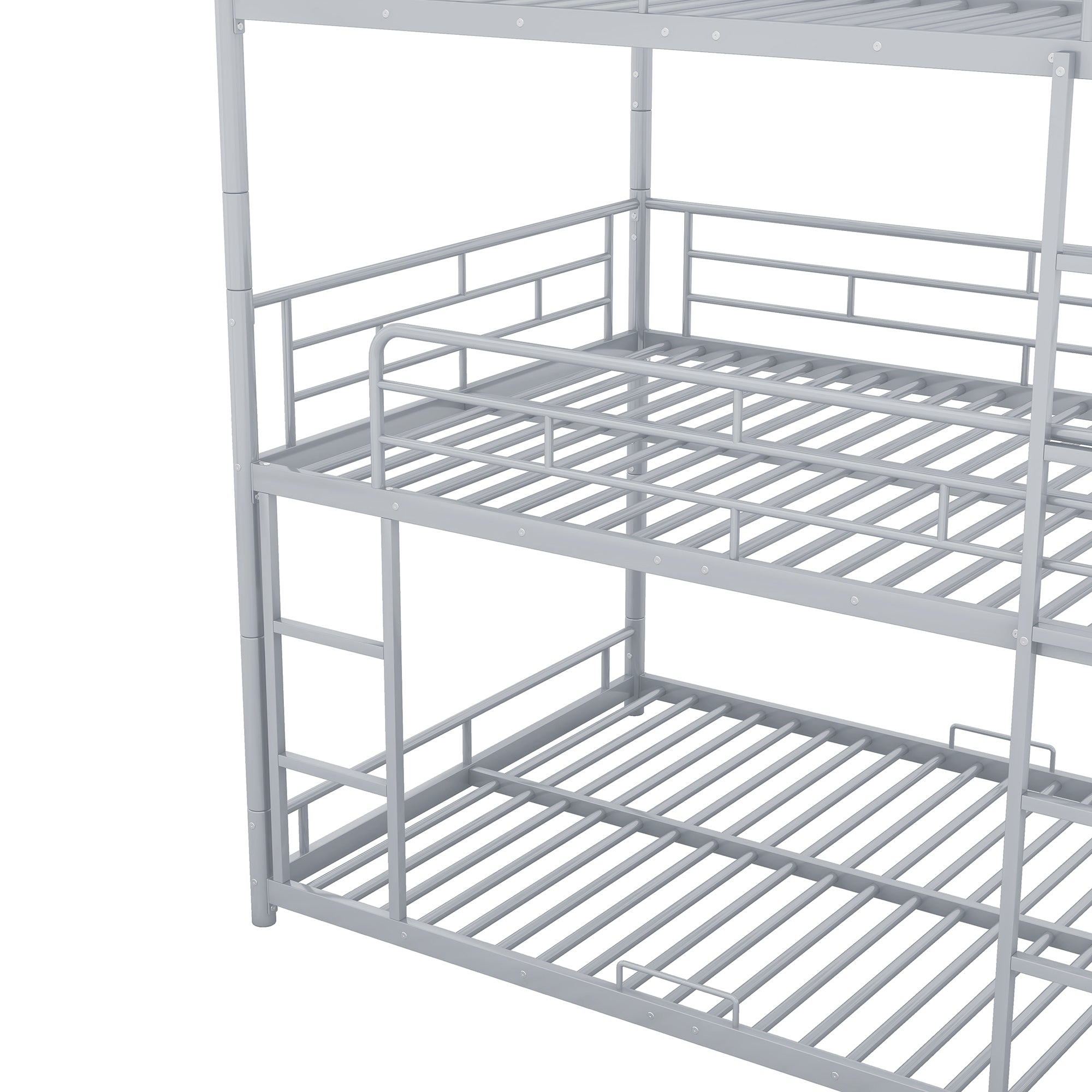 Metal Full Size Triple Bunk Bed, Silver