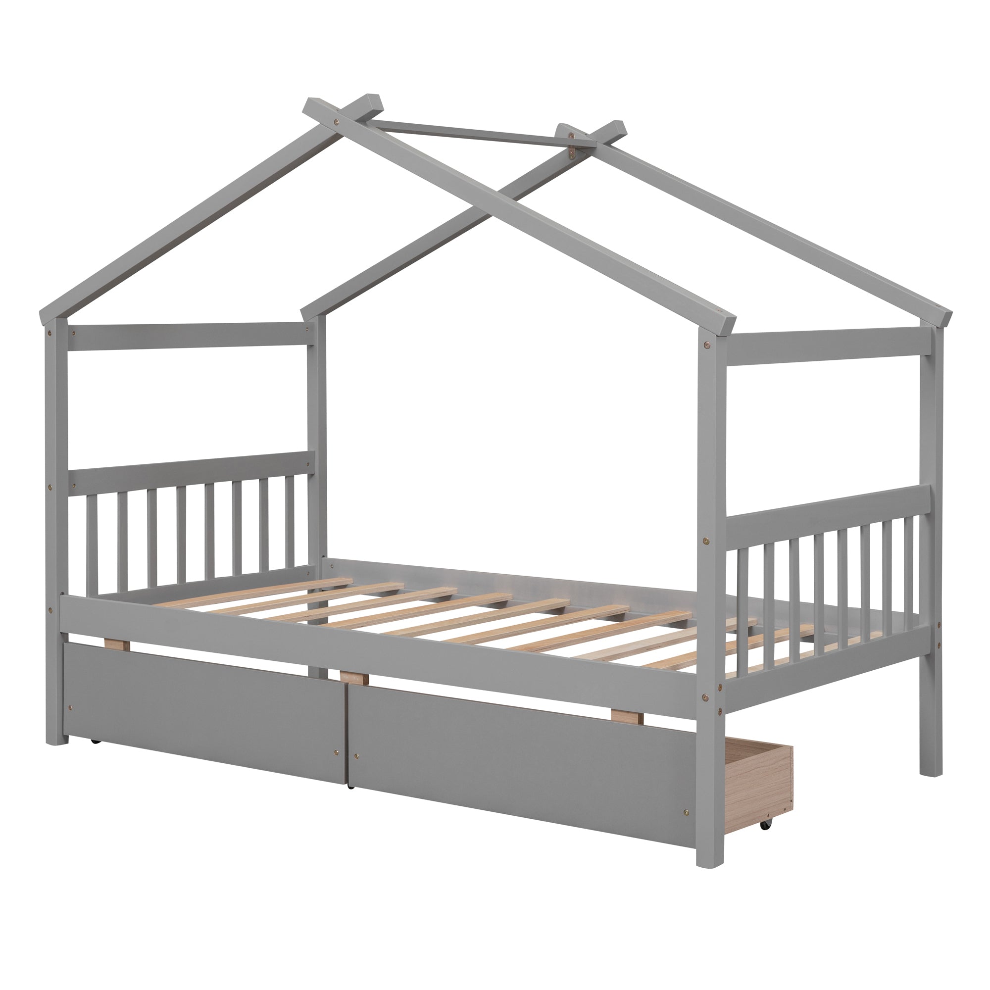 Twin Size Wooden House Bed with Drawers, Gray - Atlantic Fine Furniture Melbourne FL