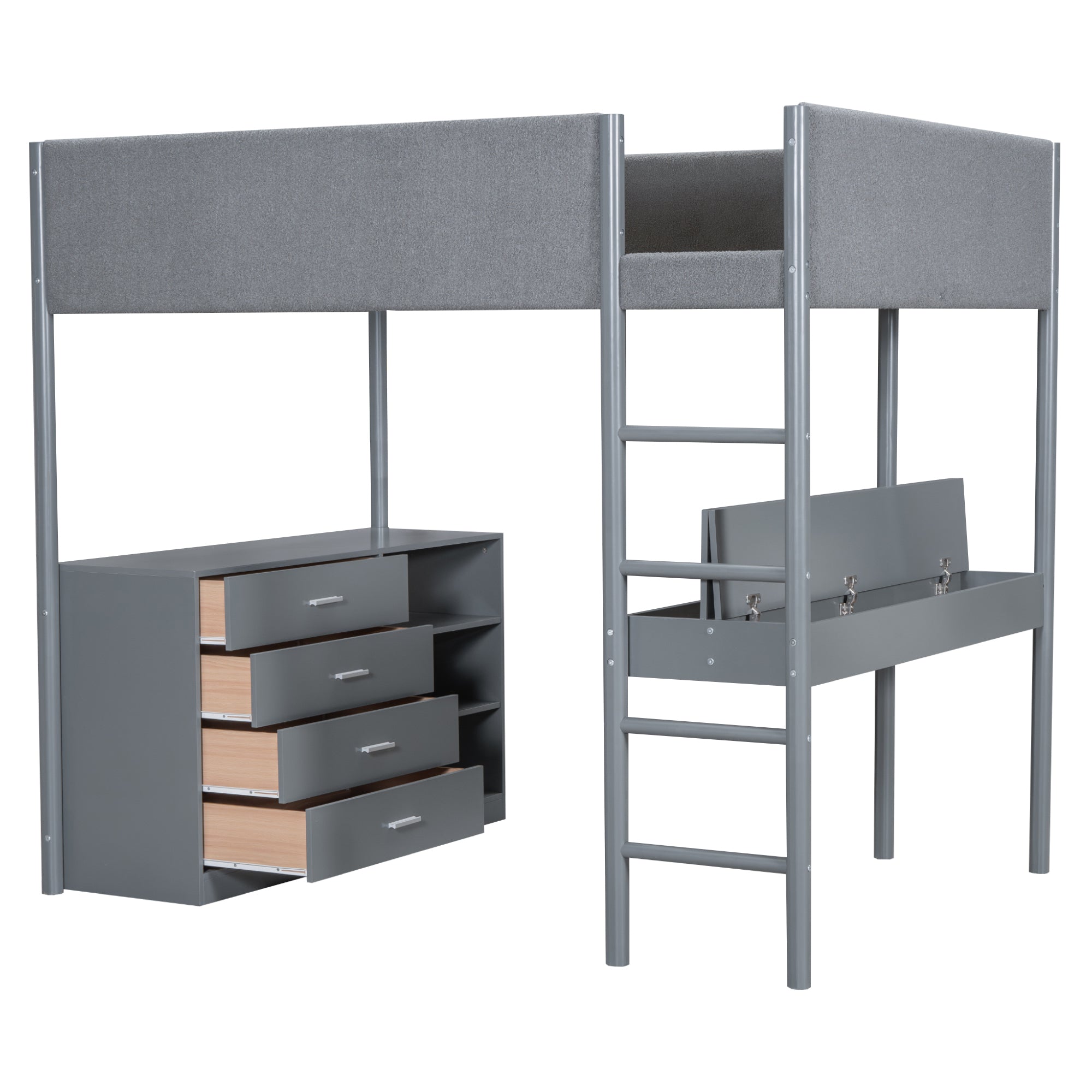 Full Size Teddy FleeceLoft Bed Wood Bed, Gray - Atlantic Fine Furniture Melbourne FL