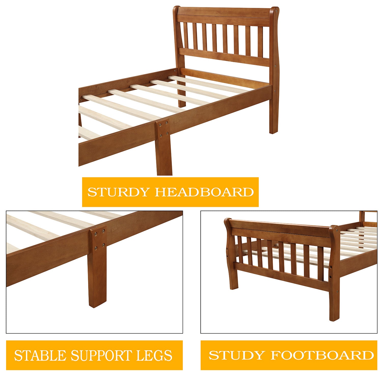 Wood Platform Bed Twin Bed Frame Panel Bed Mattress Foundation Sleigh Bed with Headboard/Footboard/Wood Slat Support - Atlantic Fine Furniture Melbourne FL