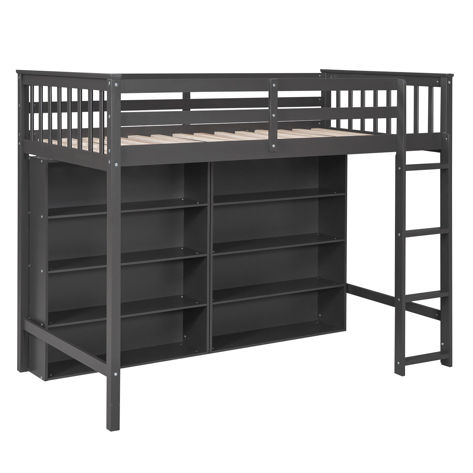 Twin Size Loft Bed with 8 Open Storage Shelves and Built-in Ladder, Gary - Atlantic Fine Furniture Melbourne FL