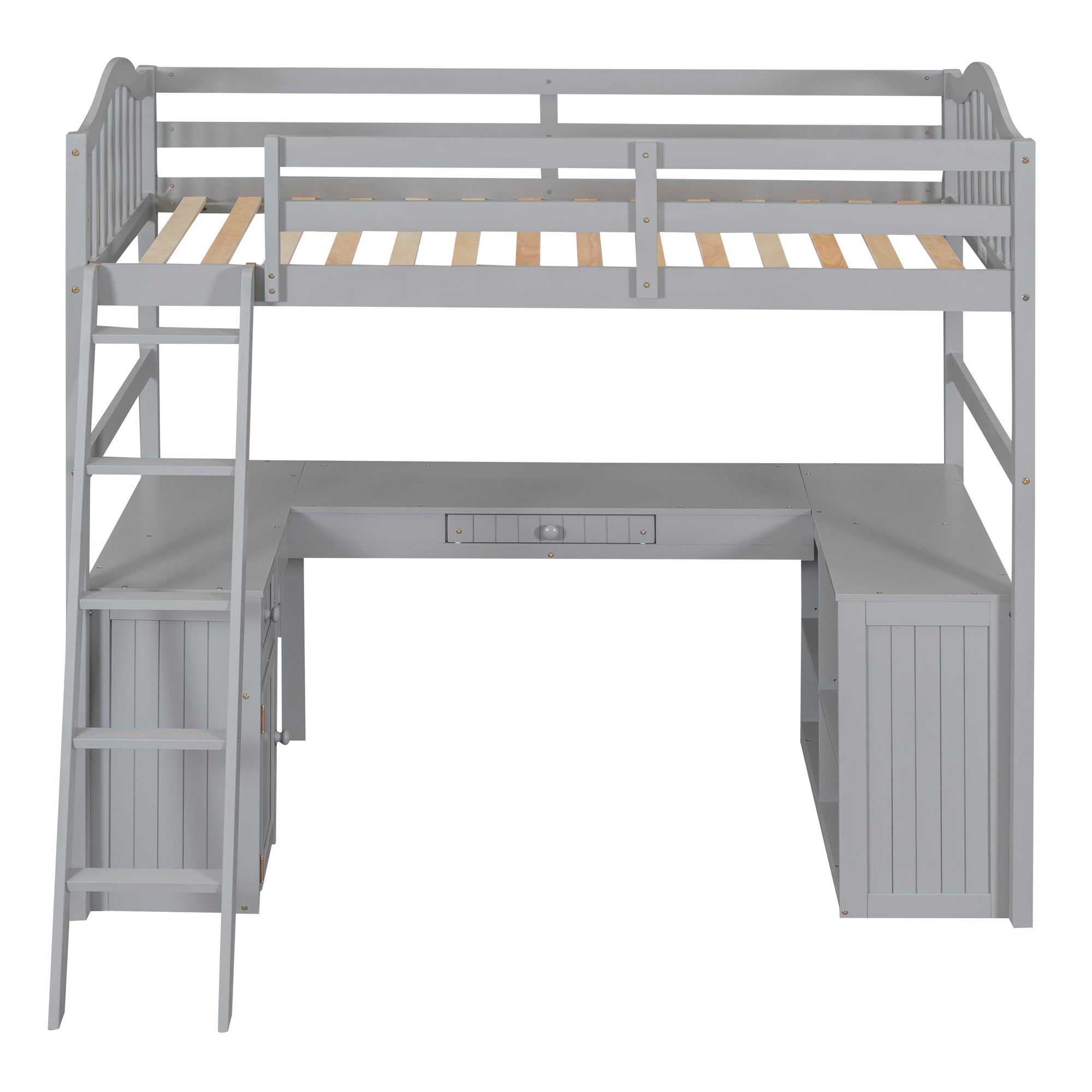 Twin size Loft Bed with Drawers, Cabinet, Shelves and Desk, Wooden Loft Bed with Desk - Gray(OLD SKU :LT000505AAE) - Atlantic Fine Furniture Melbourne FL