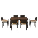7 Piece Outdoor Patio Wicker Dining Set Patio Wicker Furniture Dining Set With Top - Brown / Cream