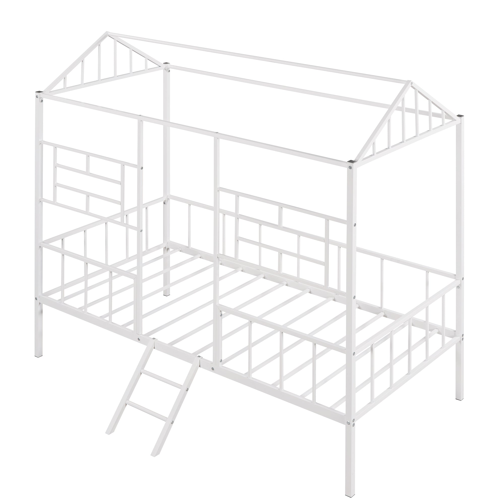 Metal House Bed Frame Twin Size with Slatted Support No Box Spring Needed White - Atlantic Fine Furniture Melbourne FL