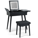 Makeup Vanity Desk With Flip Top Mirror And LED Light, Dressing Table With Charging Station, 2 Drawers And Fold Up Panel, Vanity Set With Cushioned Stool For Bedroom - Black