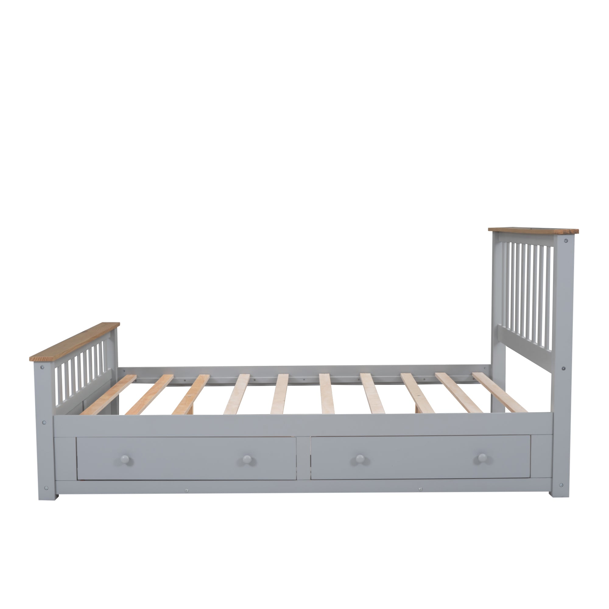 Queen Size Wood Platform Bed with Two Drawers and Wooden Slat Support,Gray+Natrual - Atlantic Fine Furniture Melbourne FL