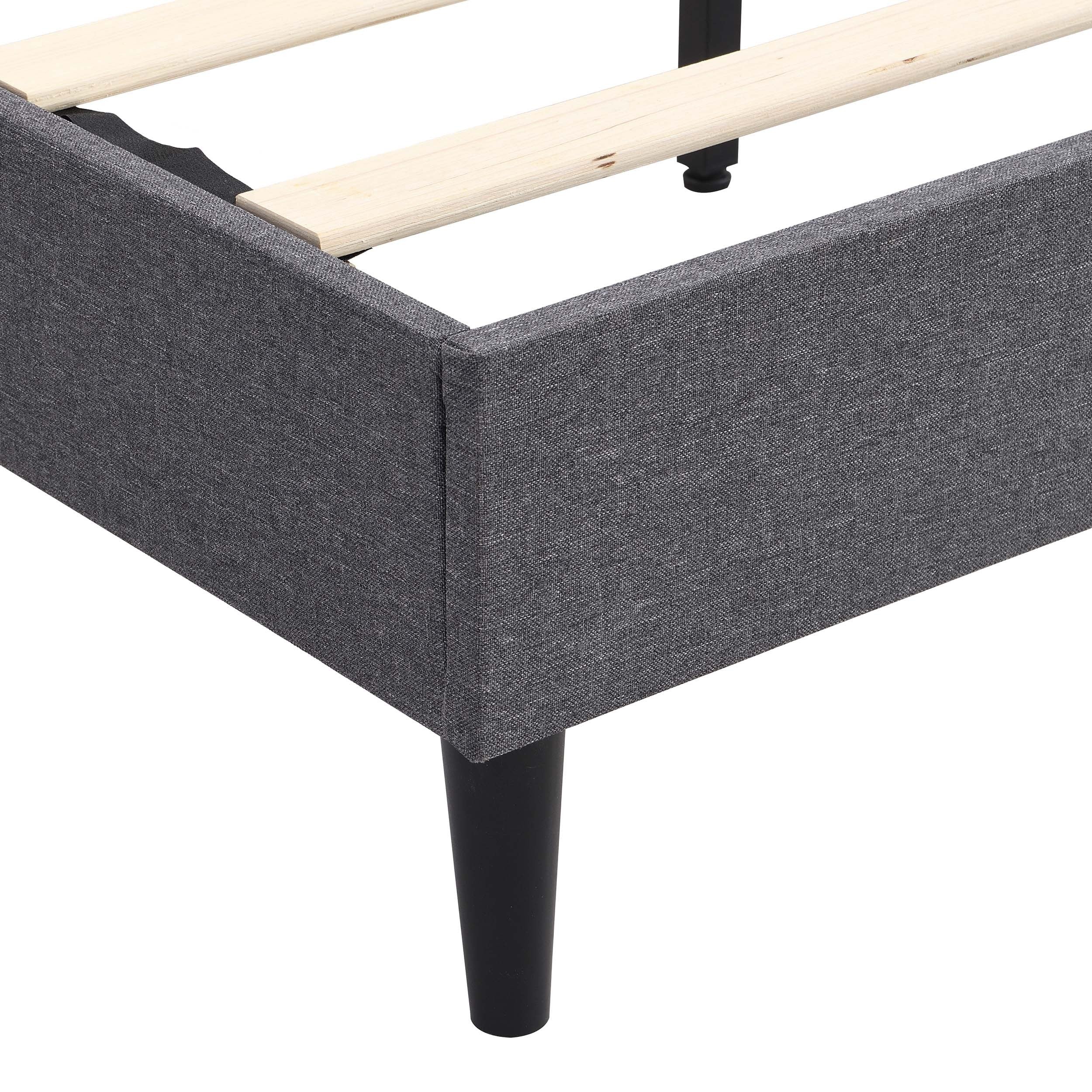 King Size Platform Bed Frame with Fabric Upholstered Headboard and Wooden Slats, No Box Spring Needed/Easy Assembly, Dark Grey - Atlantic Fine Furniture Melbourne FL