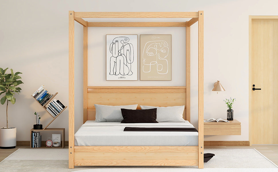 Queen Size Canopy Platform Bed with Headboard and Support Legs,Natural - Atlantic Fine Furniture Melbourne FL