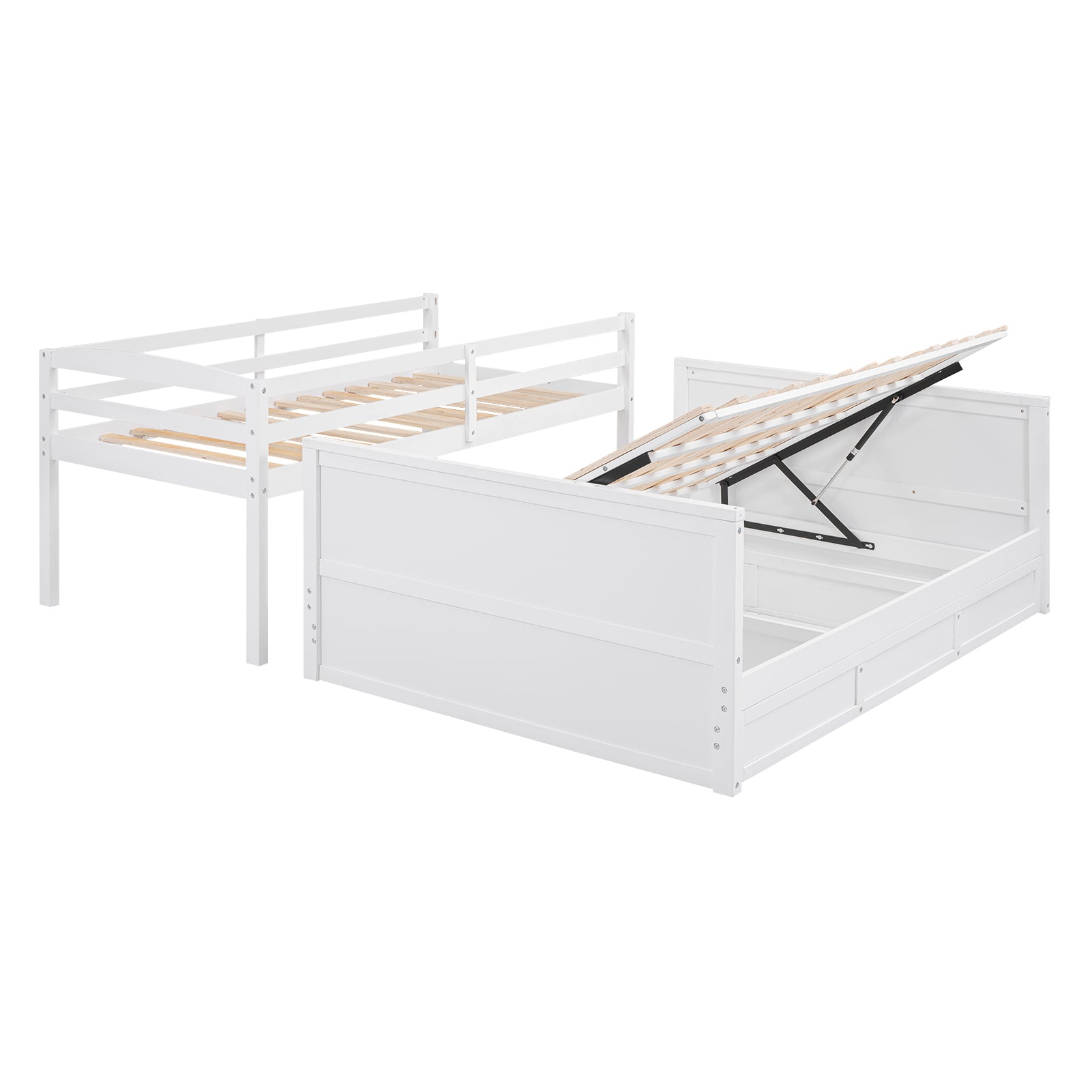 Wood Twin over Full Bunk Bed with Hydraulic Lift Up Storage, White - Atlantic Fine Furniture Melbourne FL