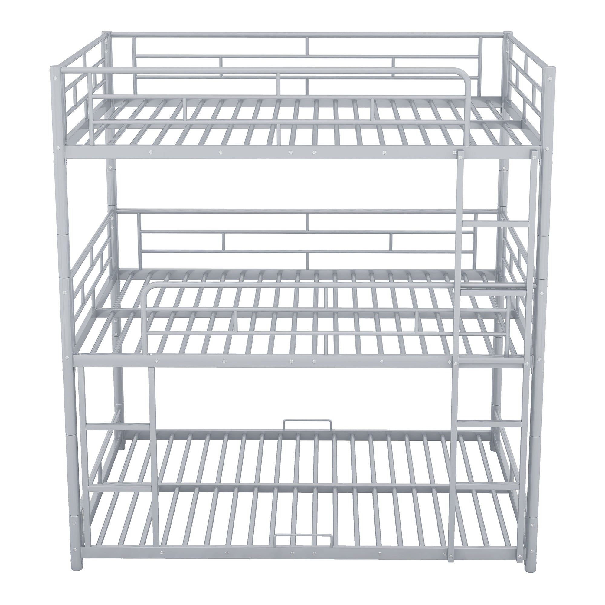 Metal Full Size Triple Bunk Bed, Silver