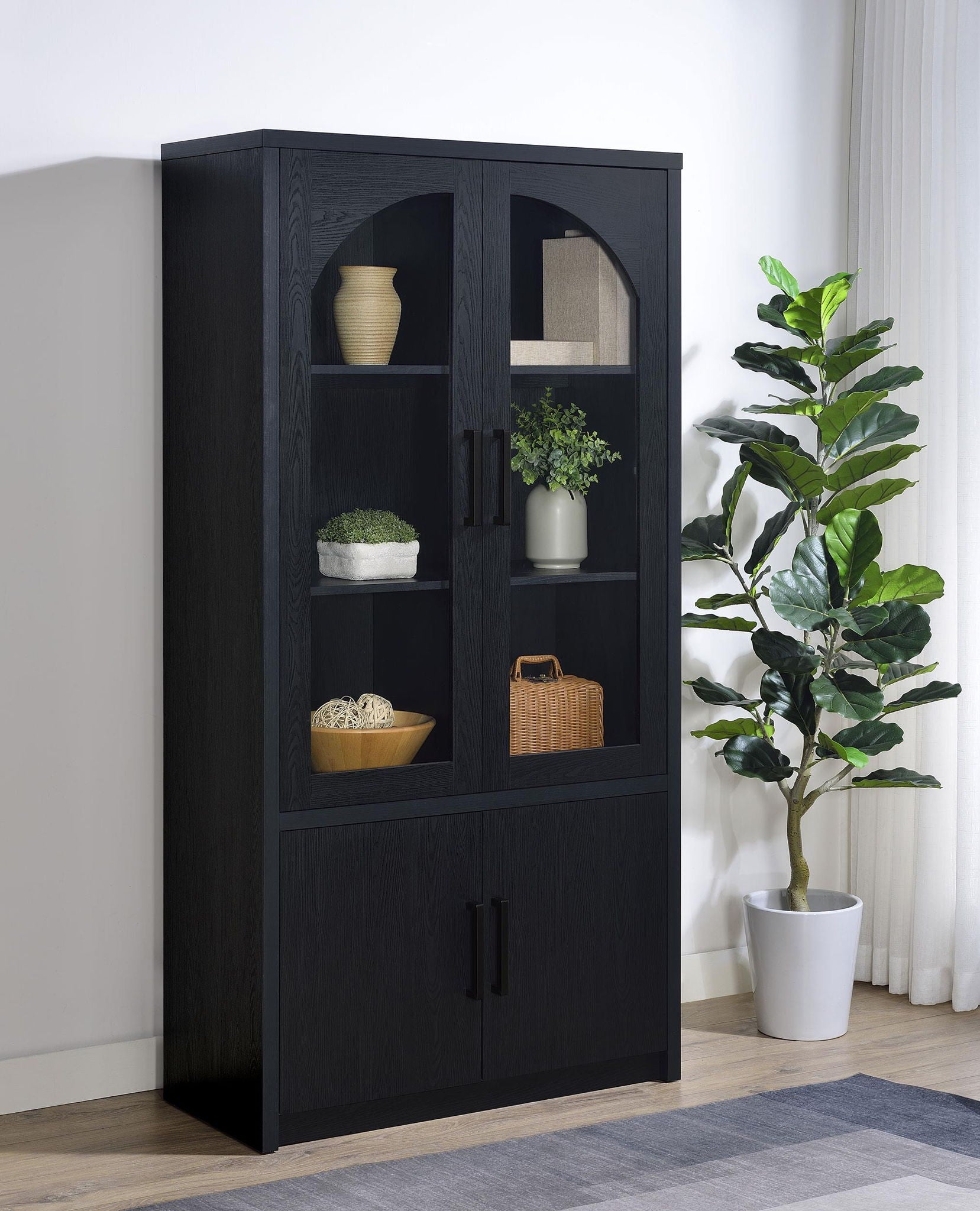Riva 4-door Tall Accent Display Cabinet LED Lighting Black