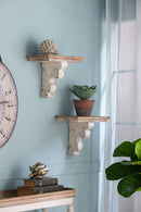 Distressed And Wooden Wall Shelf With Corbel Design - Brown / Antique White