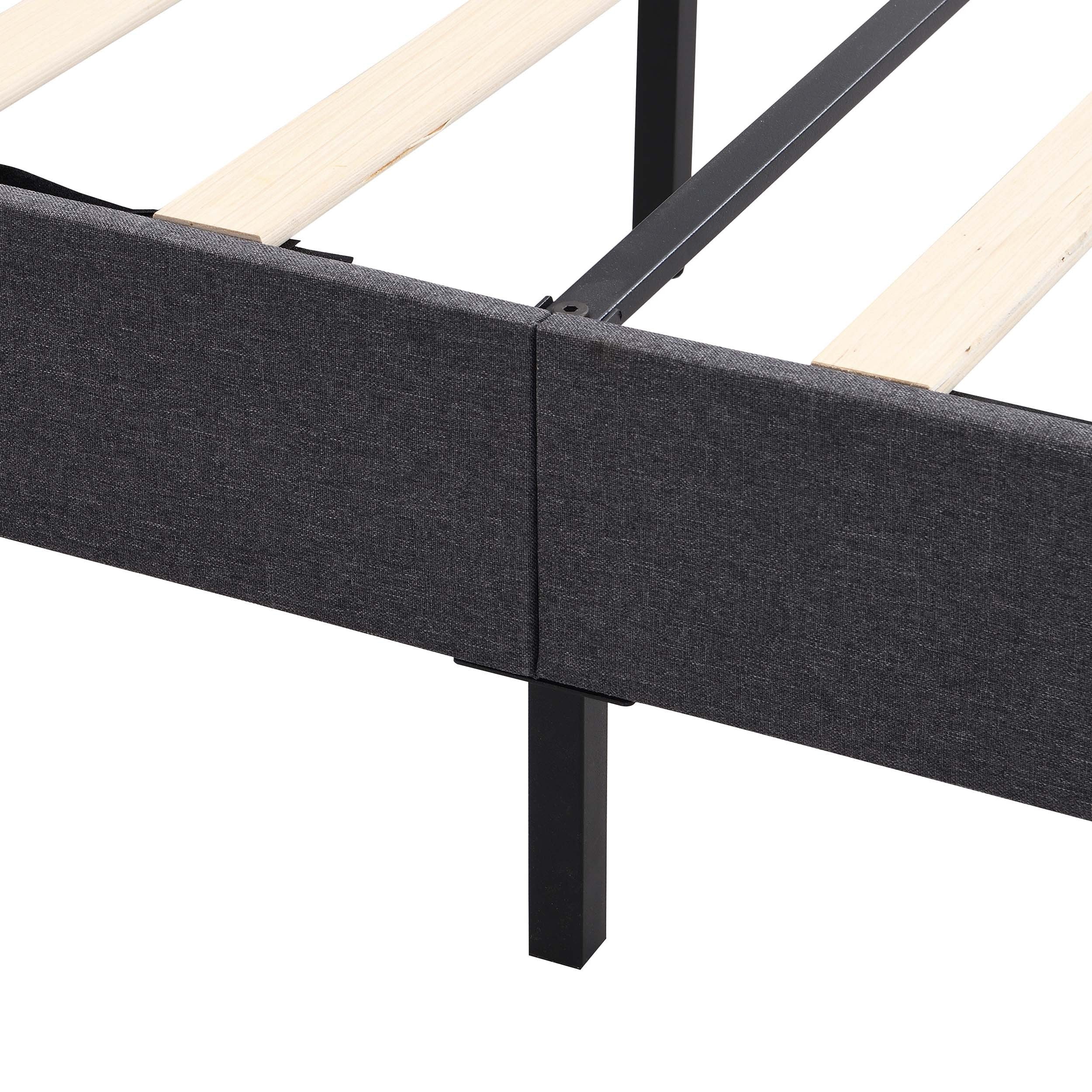 King Size Platform Bed Frame with Fabric Upholstered Headboard and Wooden Slats, No Box Spring Needed/Easy Assembly, Dark Grey - Atlantic Fine Furniture Melbourne FL