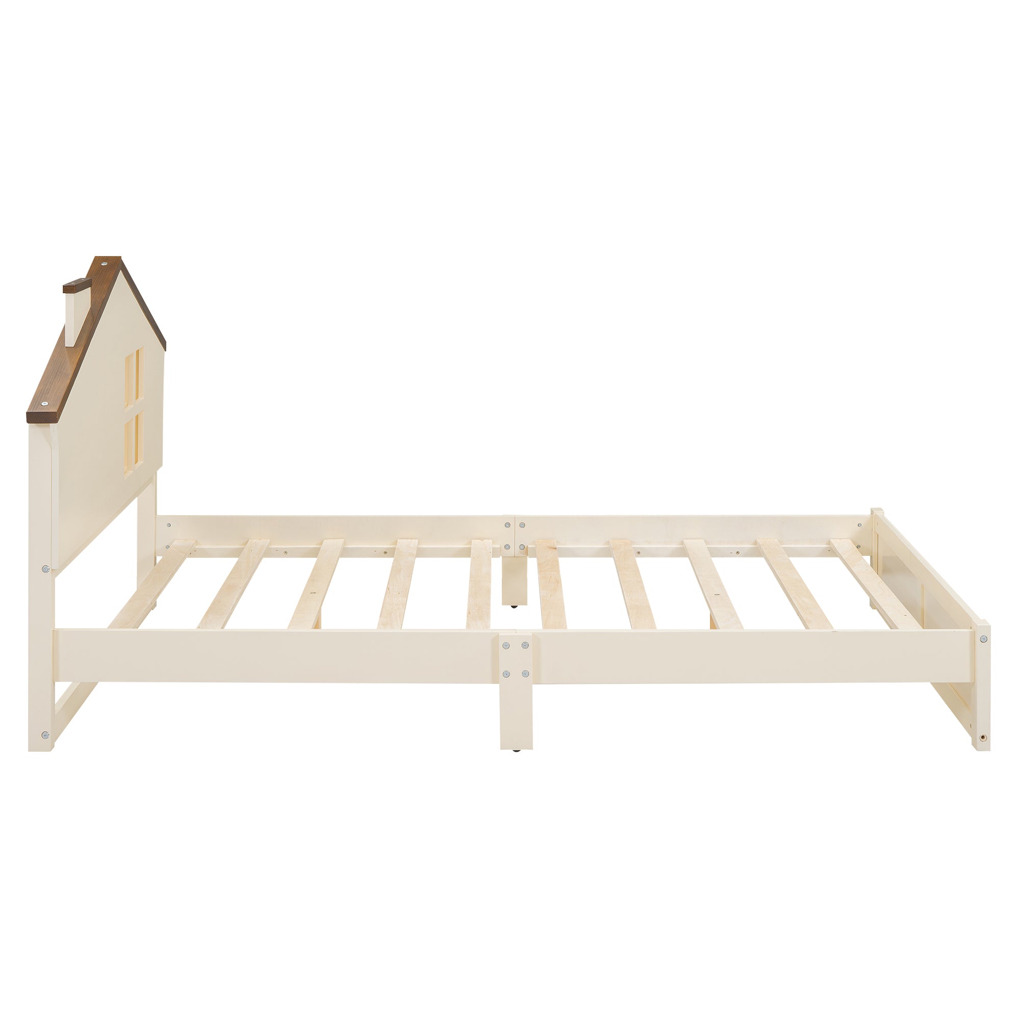 Full Size Wood Platform Bed with House-shaped Headboard and Built-in LED, Walnut+Milk White - Atlantic Fine Furniture Melbourne FL