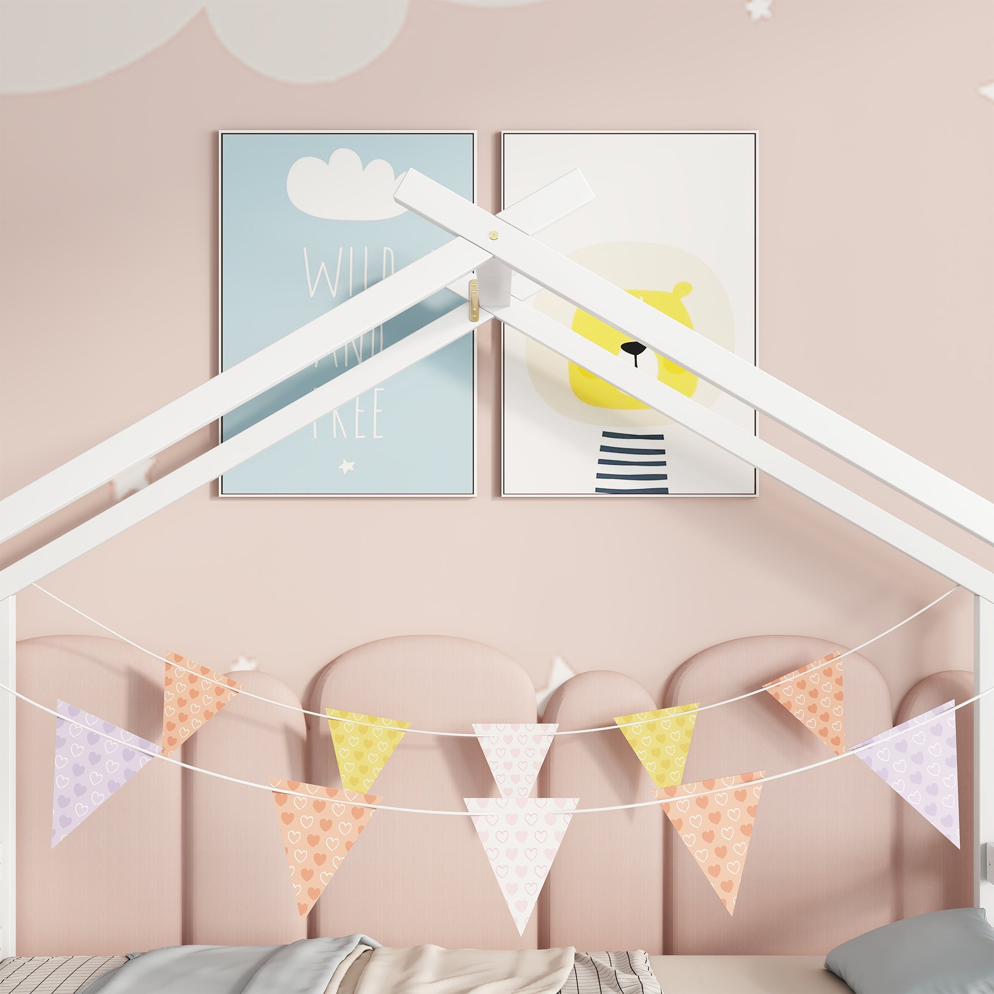 Twin Size House-shaped Bed with Trundle,White