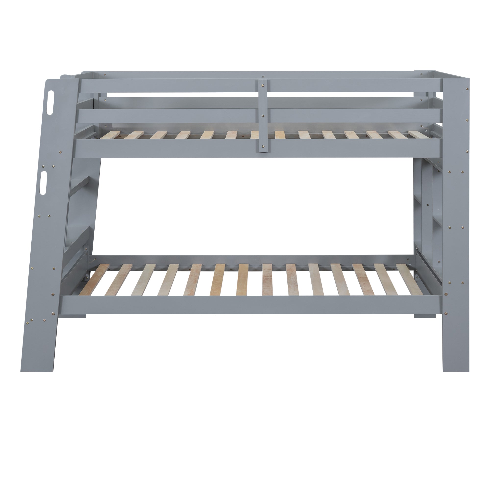 Twin over Twin Bunk Bed with Shelves and Built-in Ladder, Gray - Atlantic Fine Furniture Melbourne FL