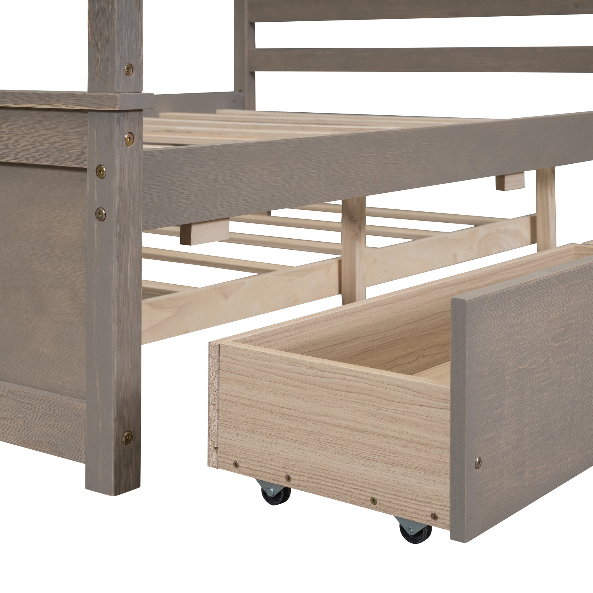 Wood Canopy Bed with Trundle Bed and two Drawers ,Full Size Canopy Platform bed With Support Slats .No Box Spring Needed, Brushed Light Brown - Atlantic Fine Furniture Melbourne FL