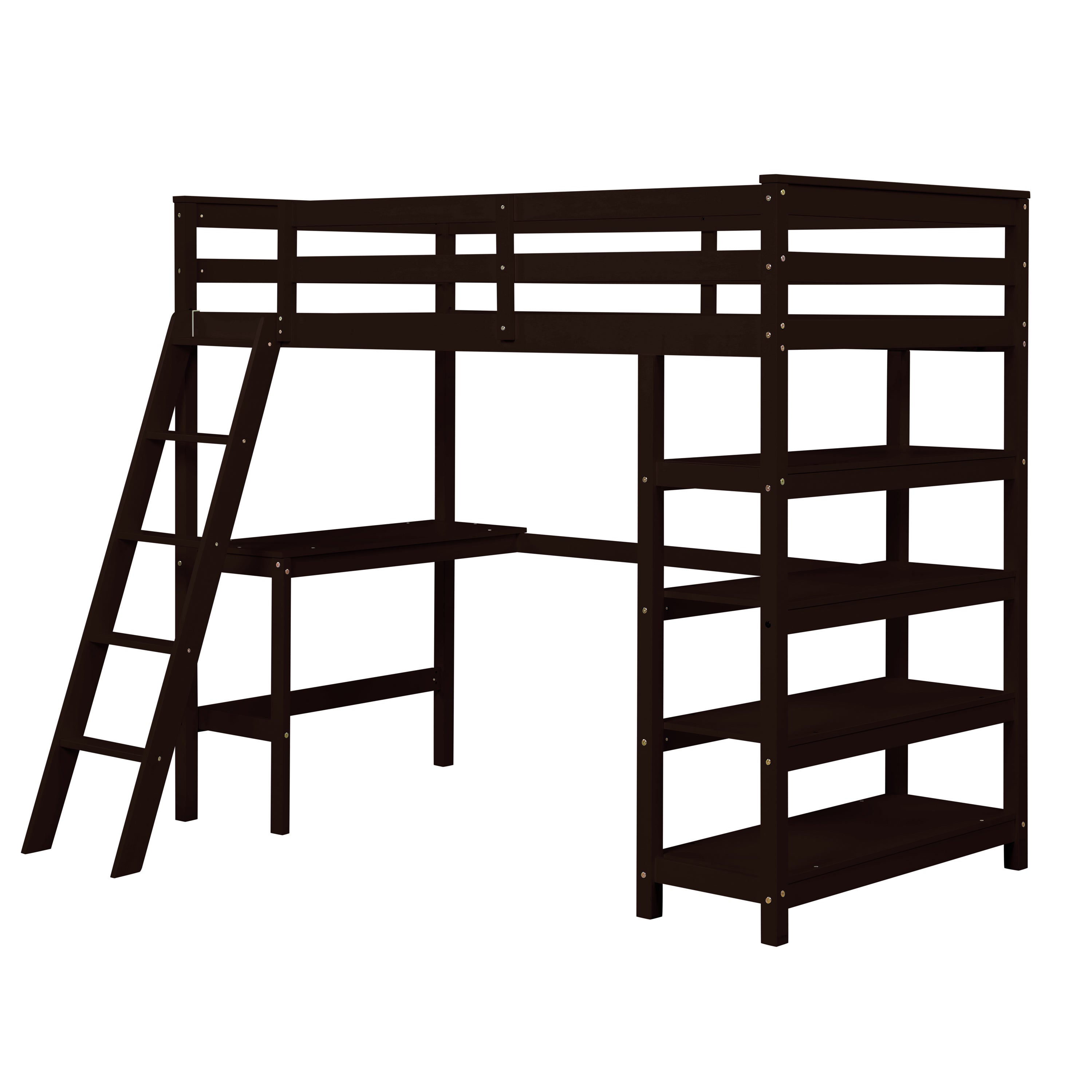 Twin Loft Bed with desk,ladder,shelves , Espresso - Atlantic Fine Furniture Melbourne FL