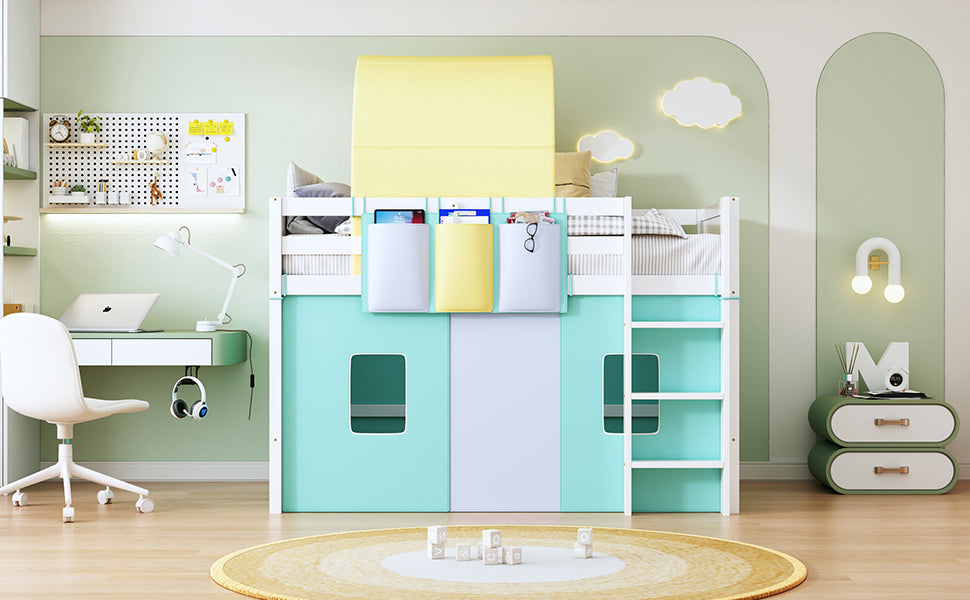 Twin Size Loft Bed with Tent and Tower and Three Pockets- Green - Atlantic Fine Furniture Melbourne FL