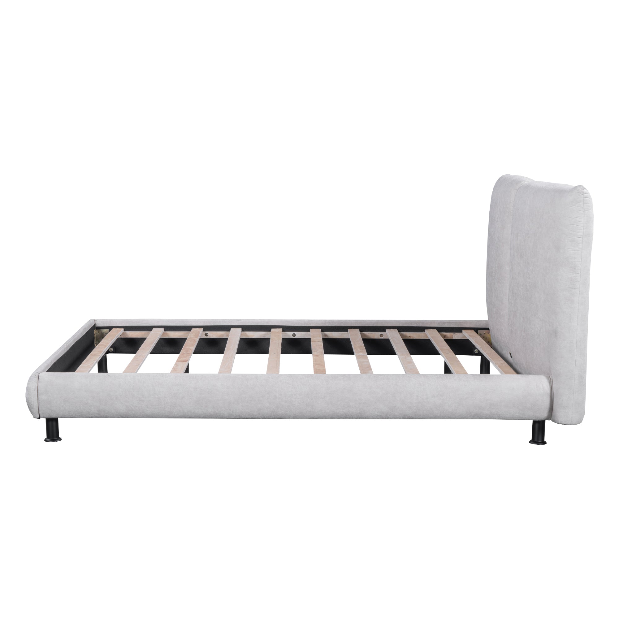 Queen Size Upholstered Platform Bed with Two Large Headrests and Thick Fabric, Polyester, Beige - Atlantic Fine Furniture Melbourne FL