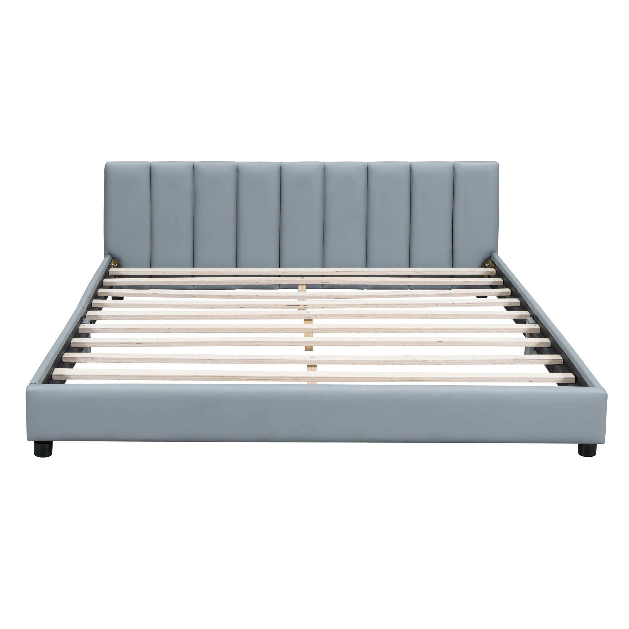 Queen Size & Twin XL Size Upholstered Platform Bed, Mother & Child Bed, PU Leather, Gray - Atlantic Fine Furniture Melbourne FL