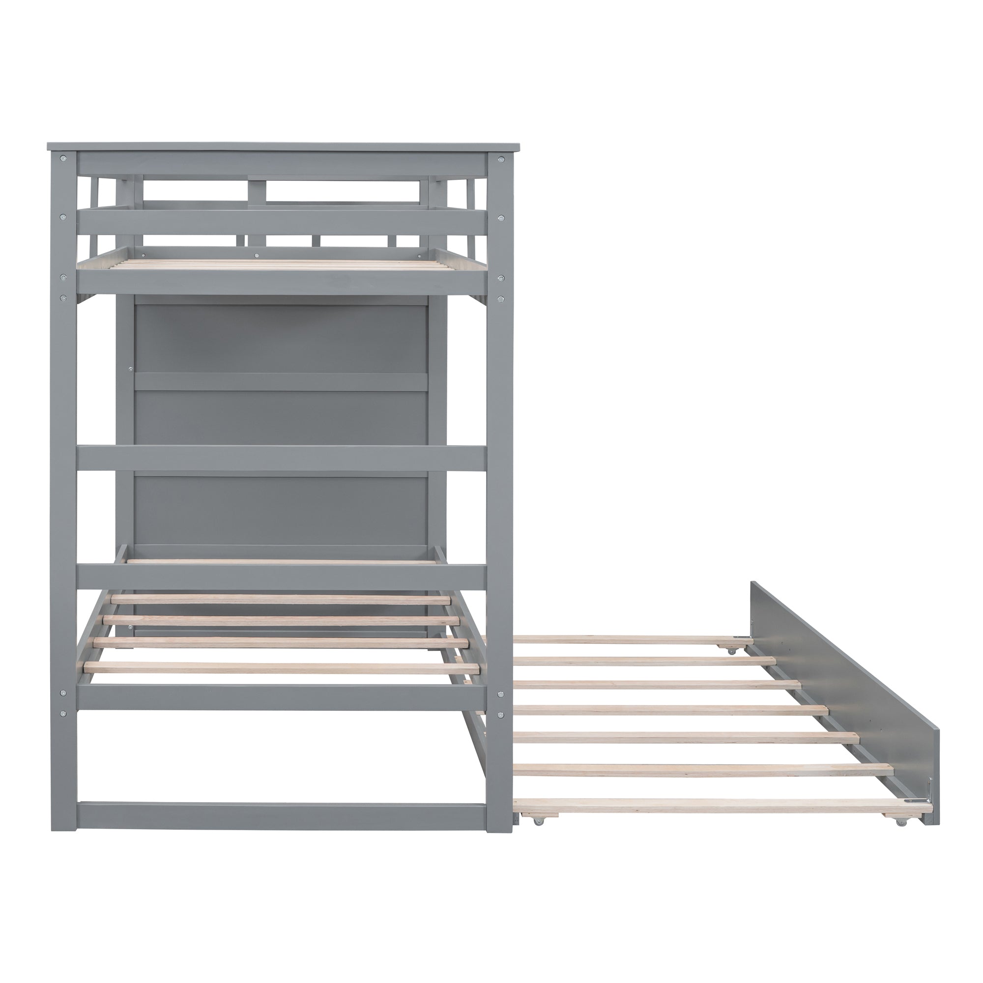 Twin Over Twin Bunk Bed with Trundle and Staircase,Gray(OLD SKU:LT000068AAE) - Atlantic Fine Furniture Melbourne FL