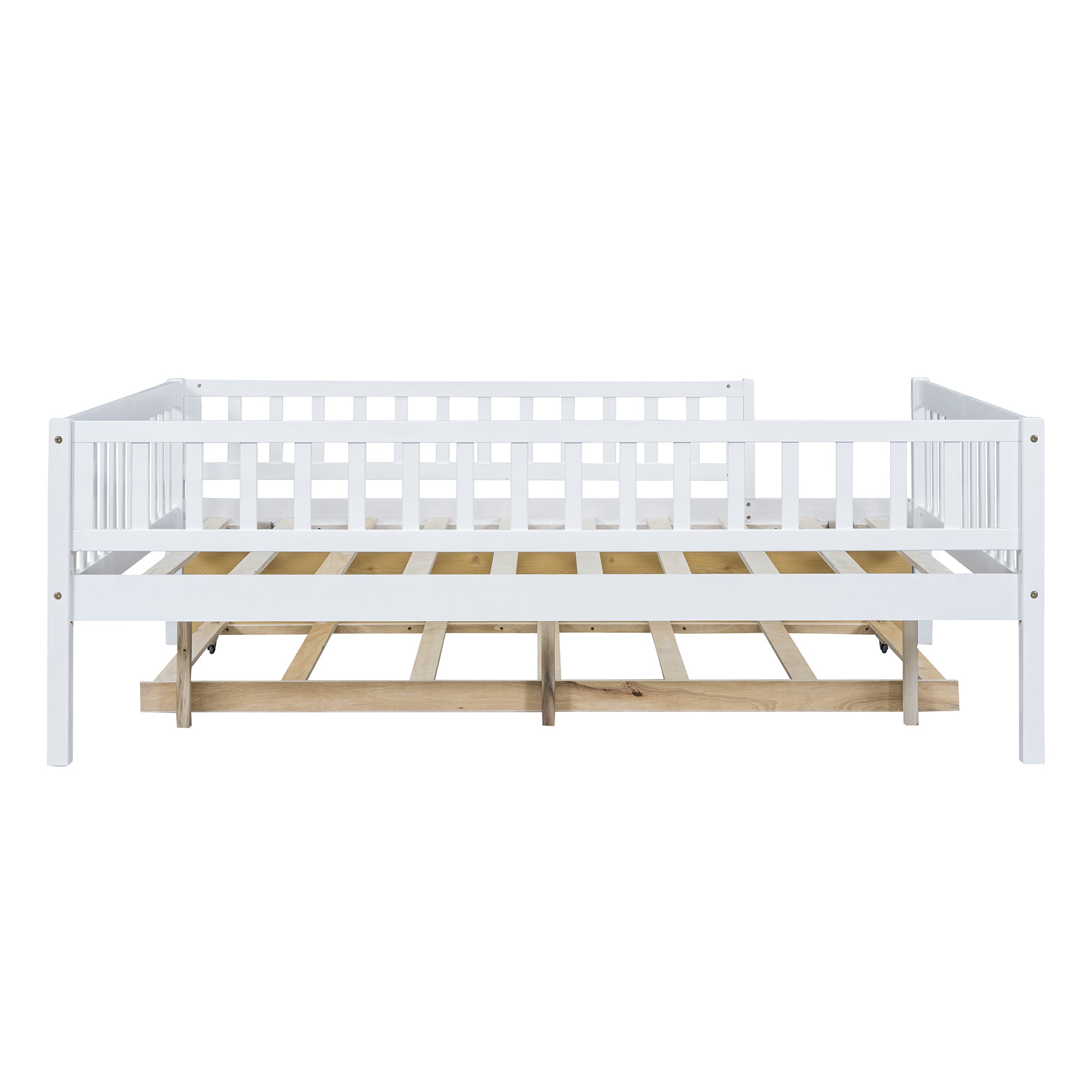 Full Size Wood Daybed with Trundle and Fence Guardrails, White - Atlantic Fine Furniture Melbourne FL