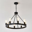 6 Light (No Bulbs) Wagon Wheel Chandelier Farmhouse Modern Small Round Chandelier For Living Room Kitchen Island Foyer Hallway Entryway Bedroom Dining Room Light Fixture Ceiling Hanging - Matte Black