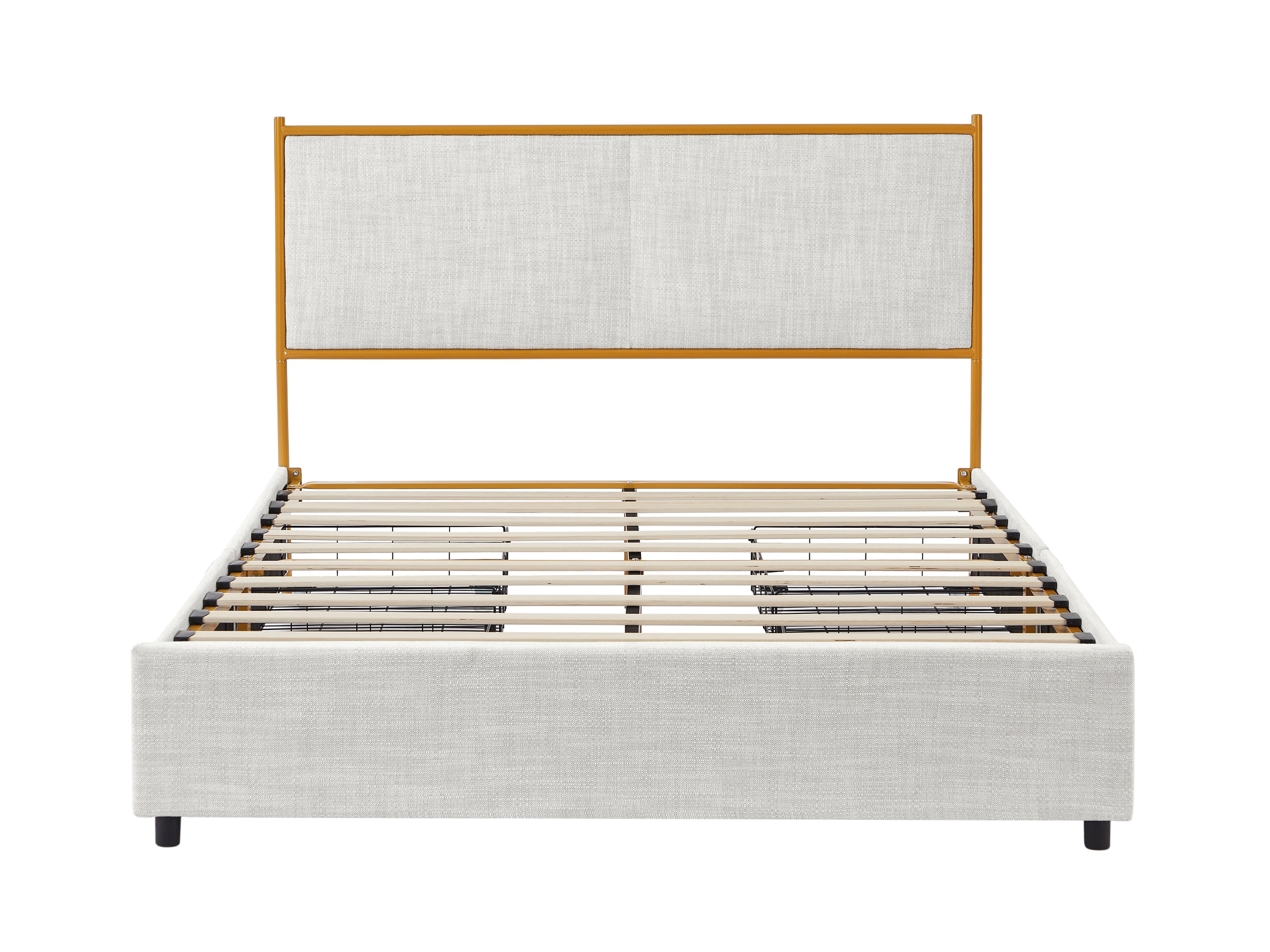 Classic steamed bread shaped backrest, metal frame, solid wood ribs, with four storage drawers, sponge soft bag, comfortable and elegant atmosphere, light gray, Full size, F bed