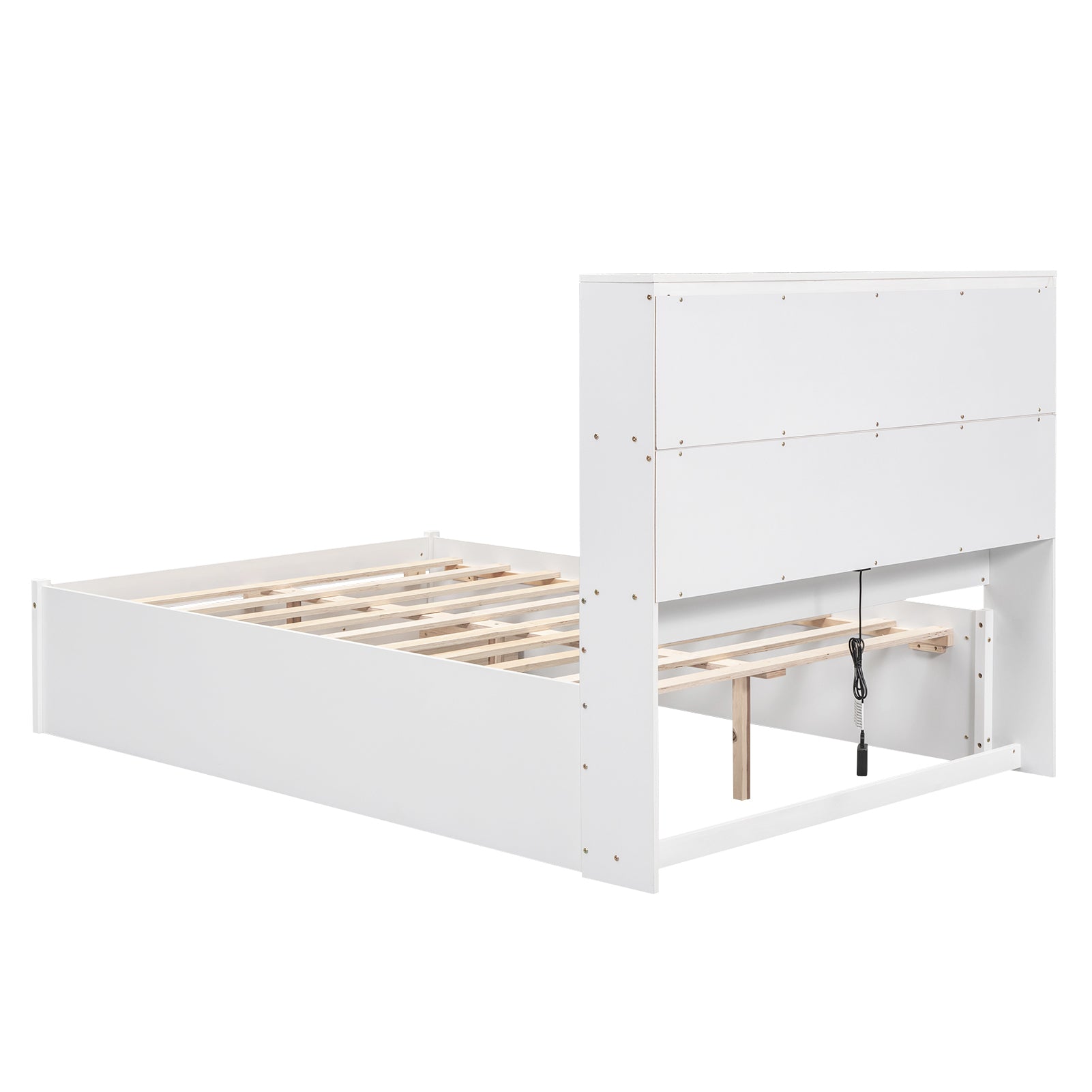 Full Size Platform Bed with Storage Headboard, Charging Station and 2 Drawers, White - Atlantic Fine Furniture Melbourne FL