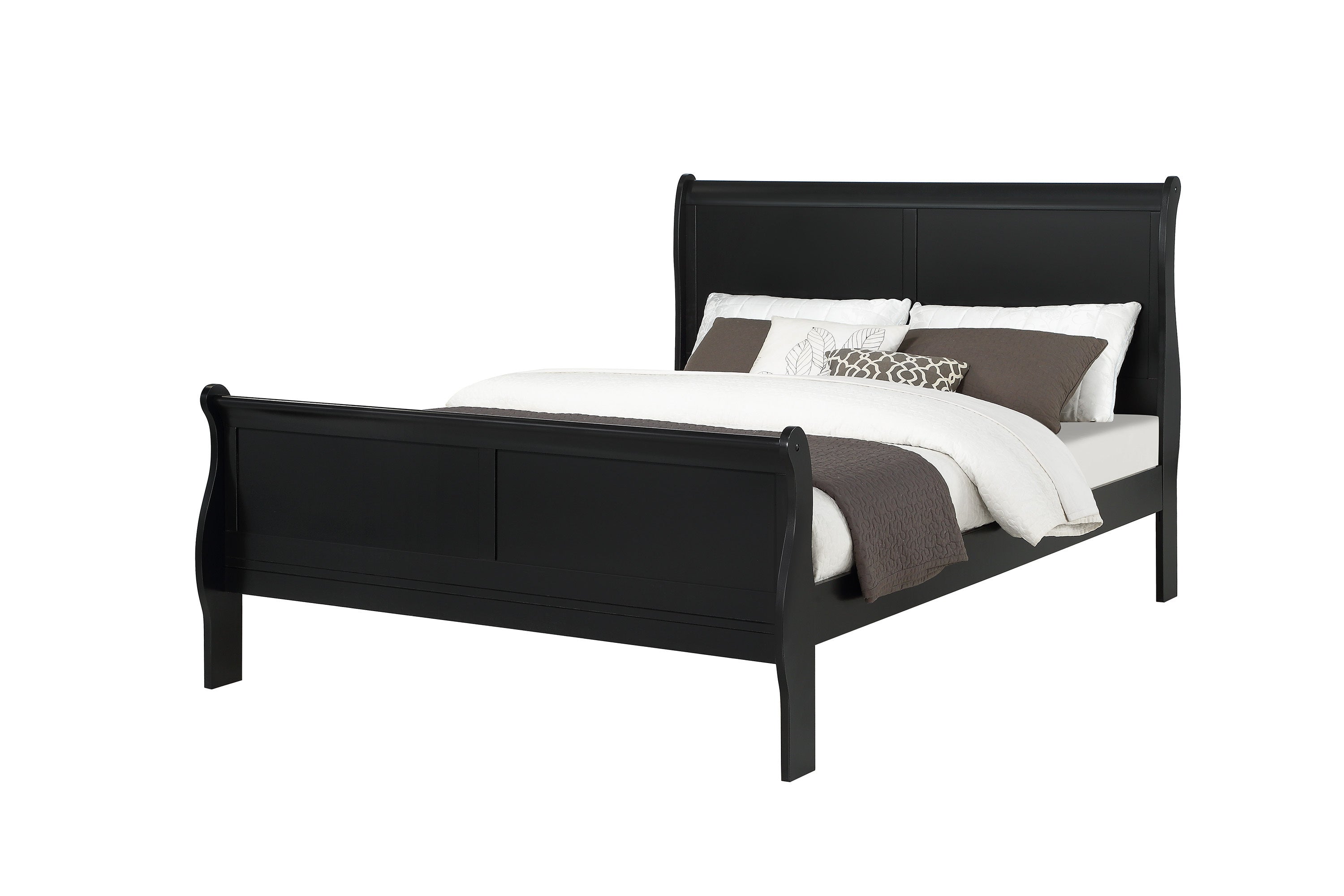 Louis Phillipe Black Finish Queen Size Panel Sleigh Bed Solid Wood Wooden Bedroom Furniture - Atlantic Fine Furniture Melbourne FL