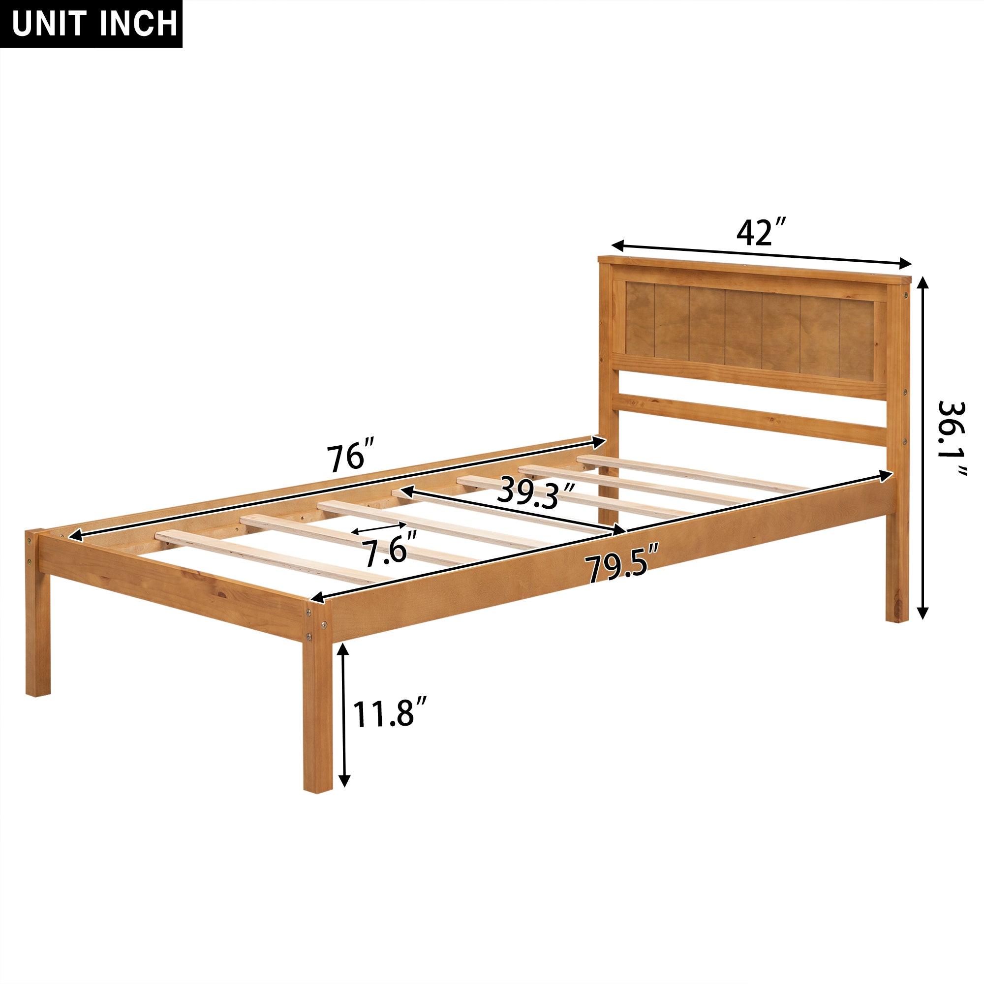 Platform Bed Frame with Headboard , Wood Slat Support , No Box Spring Needed ,Twin,Oak - Atlantic Fine Furniture Melbourne FL
