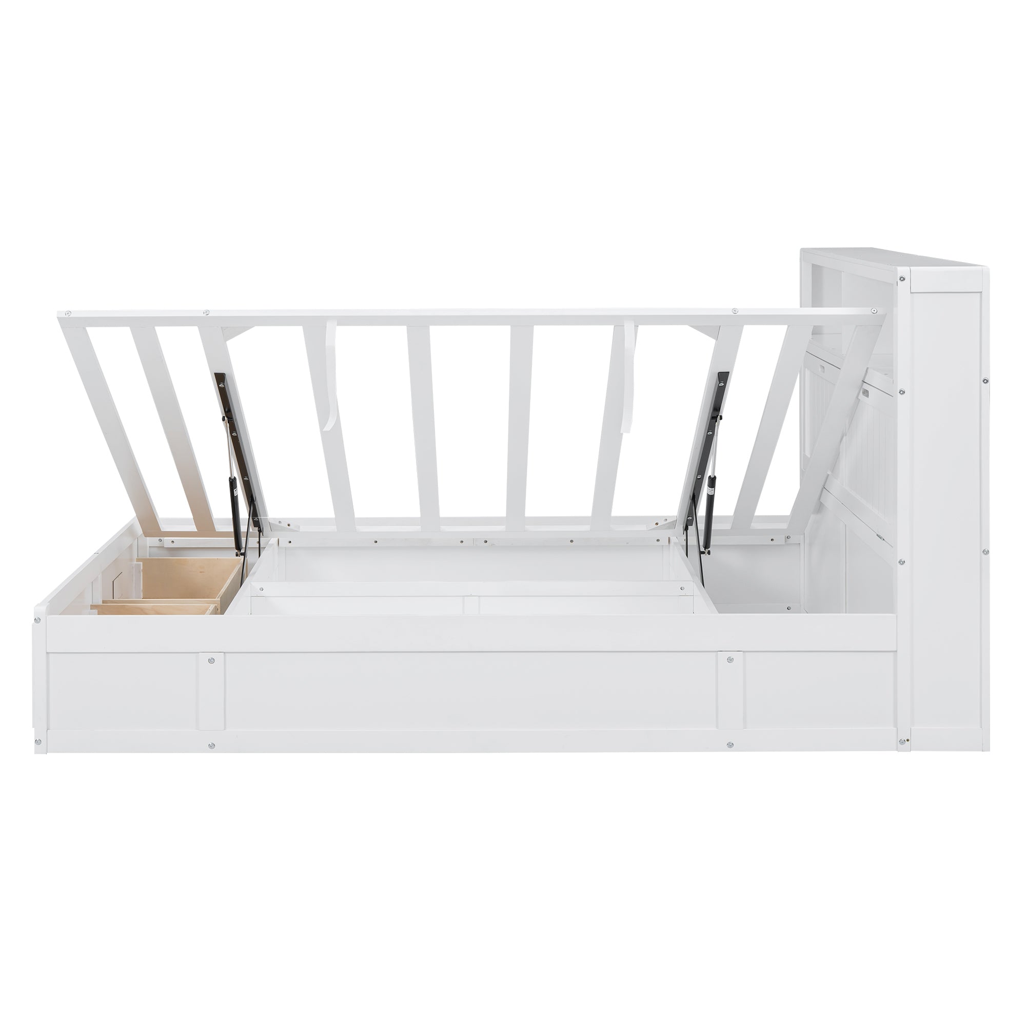 Wood Queen Size Hydraulic Platform Bed with Storage LED Headboard, Charging Station and 2 Drawers, White - Atlantic Fine Furniture Melbourne FL