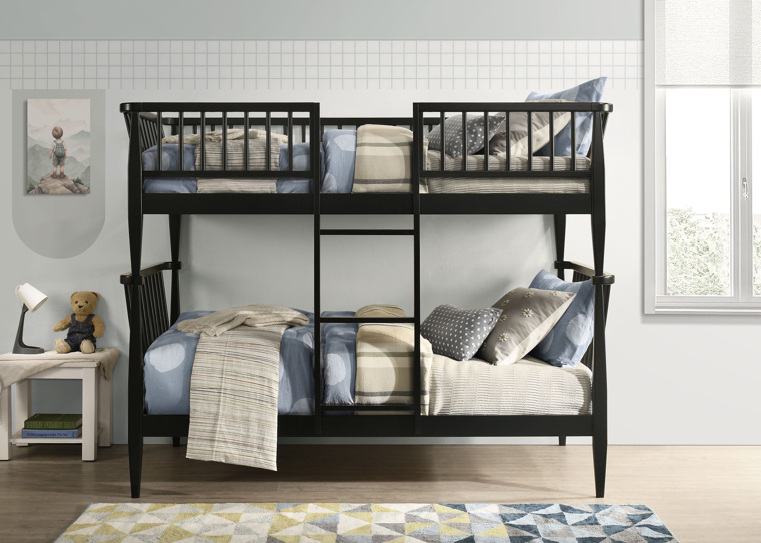 Abram Windsor Twin Over Twin Wood Bunk Bed with Ladder Black — view 2