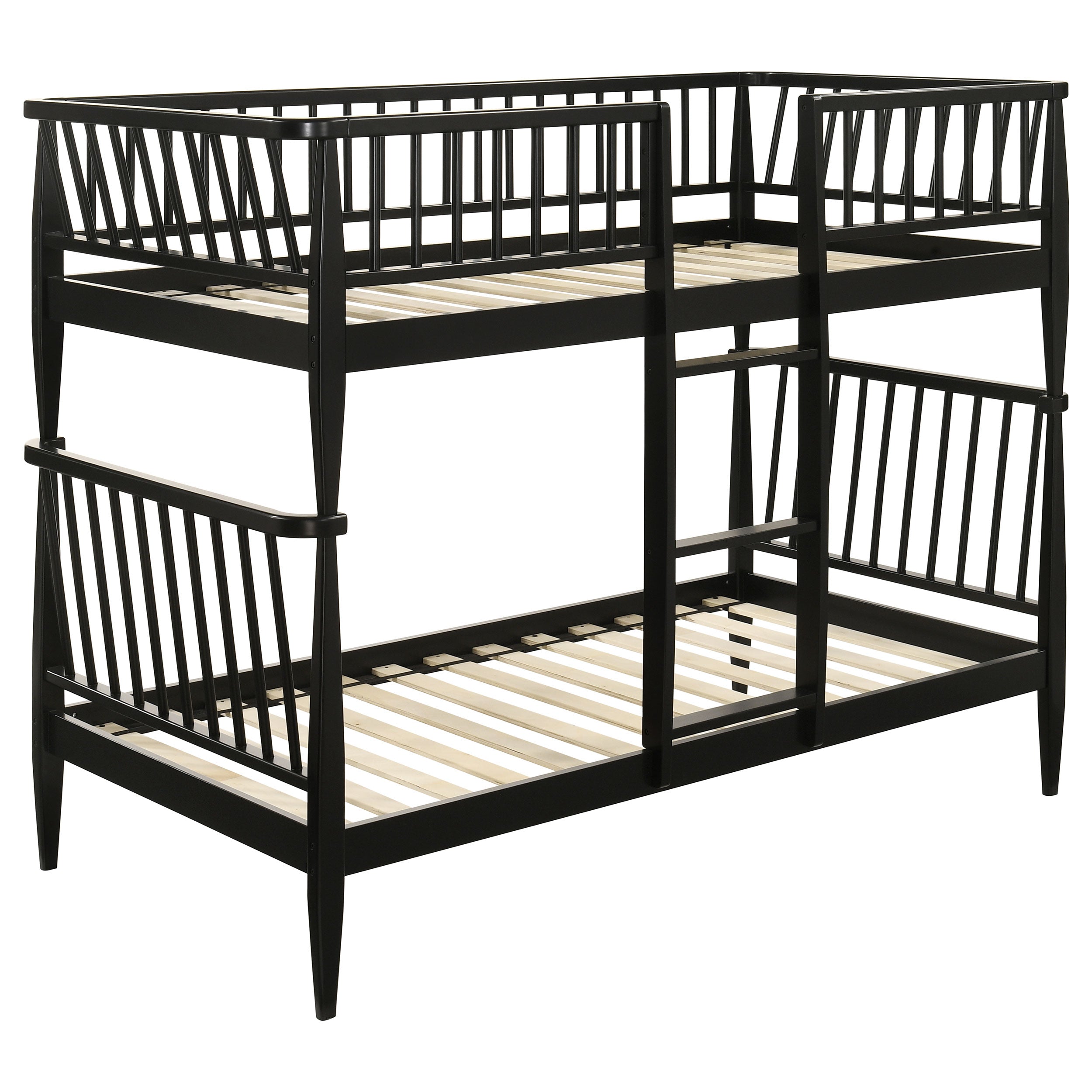 Abram Windsor Twin Over Twin Wood Bunk Bed with Ladder Black — view 1