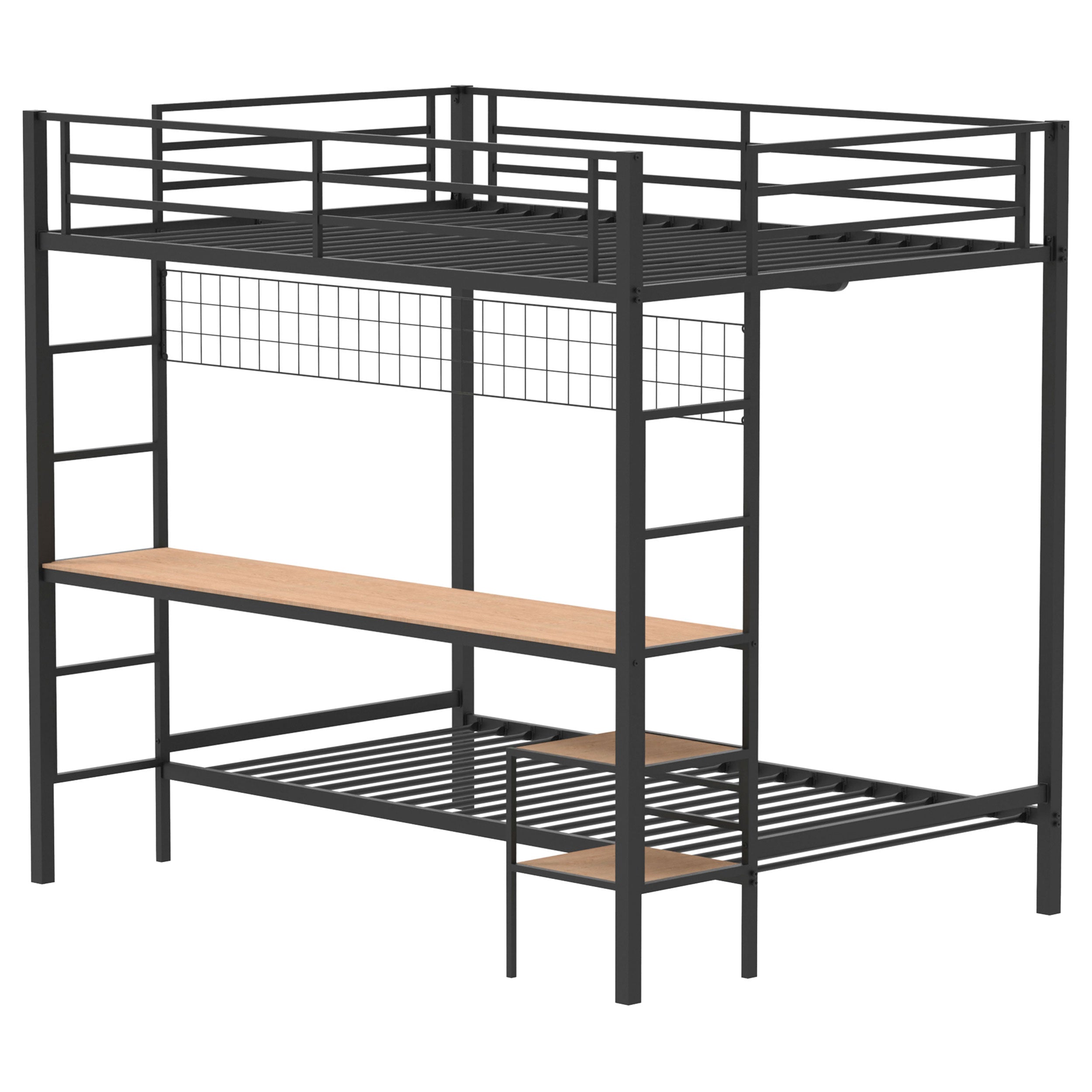 Bettoni Metal Full Over Twin Workstation Bunk Bed Matte Black — view 4