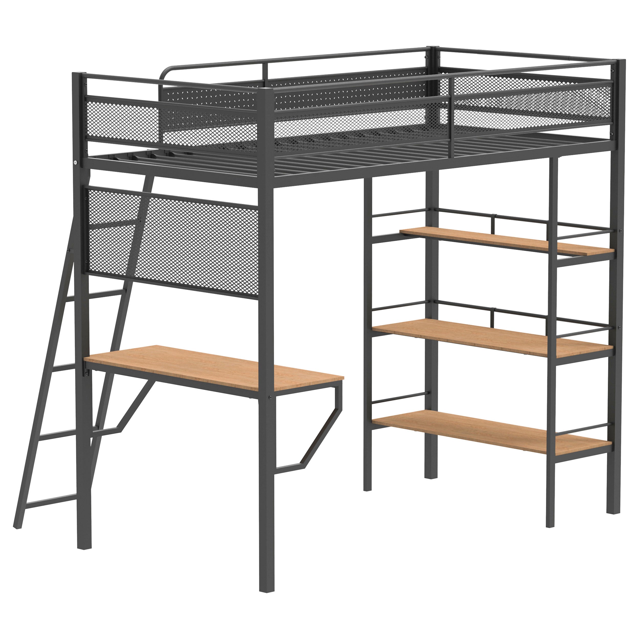 Campus 3-shelf Metal Twin Workstation Loft Bed Matte Black — view 7